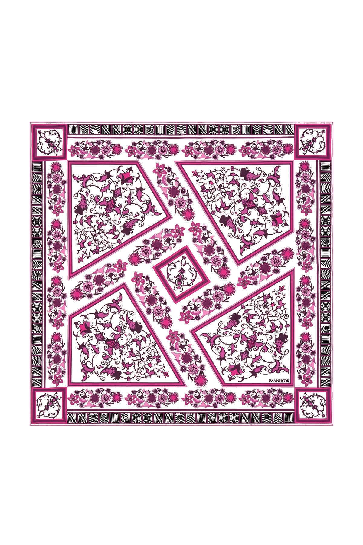 İMANNOOR İmannoor Tezhip Turuncu Tivil İpek Eşarp 231-4016 - Pembe  Eşarp