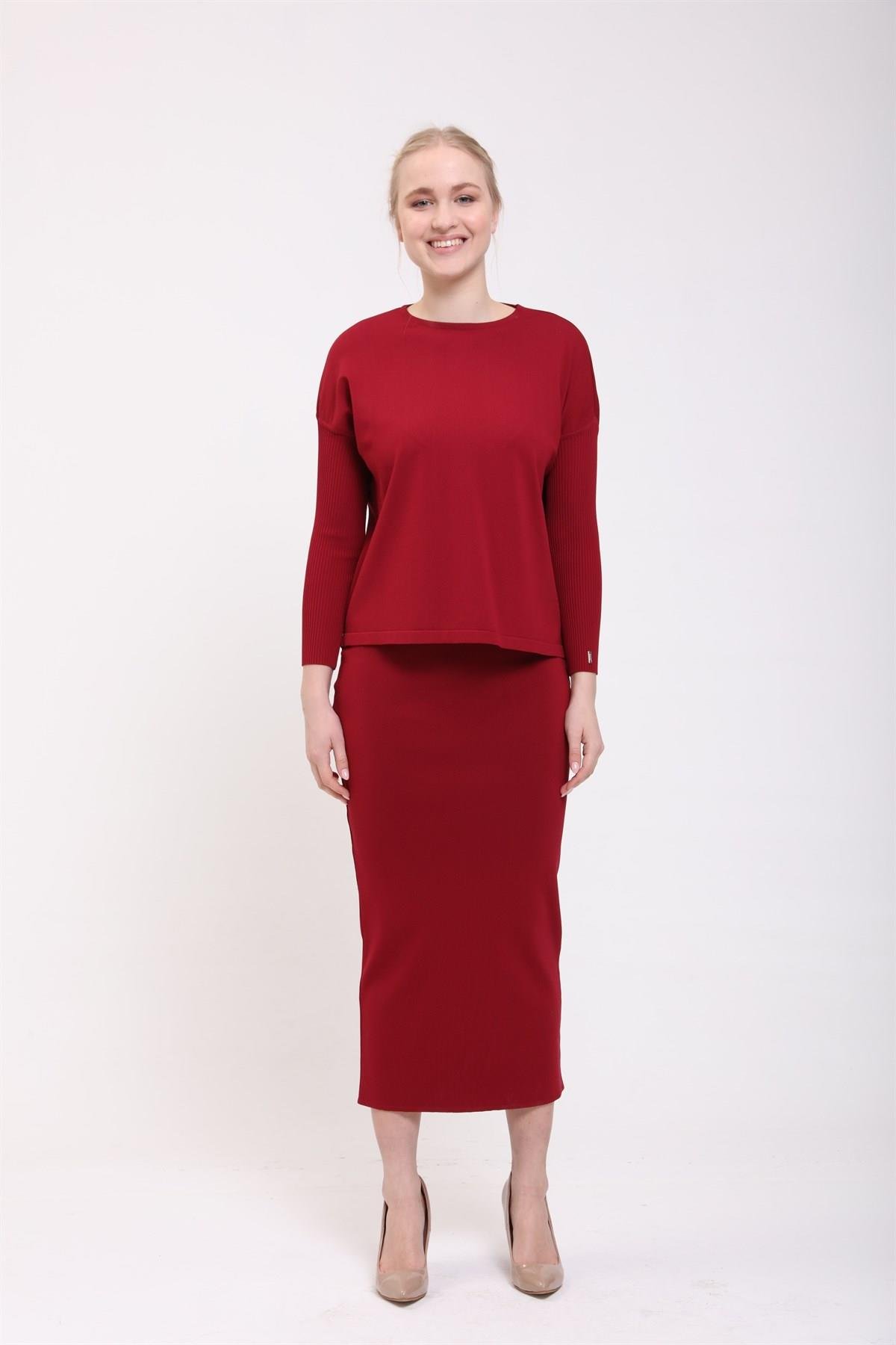 İNVEE İnvee 5685 Triko Kalem Etek - Bordo  Etek