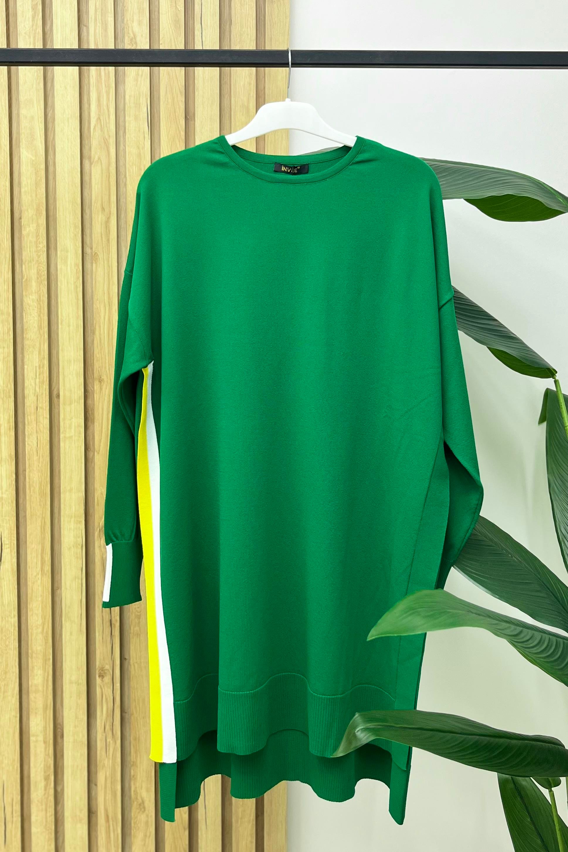 İNVEE İnvee 6367 Yan Renkli Biye Detay Triko Tunik - Benetton  Tunik