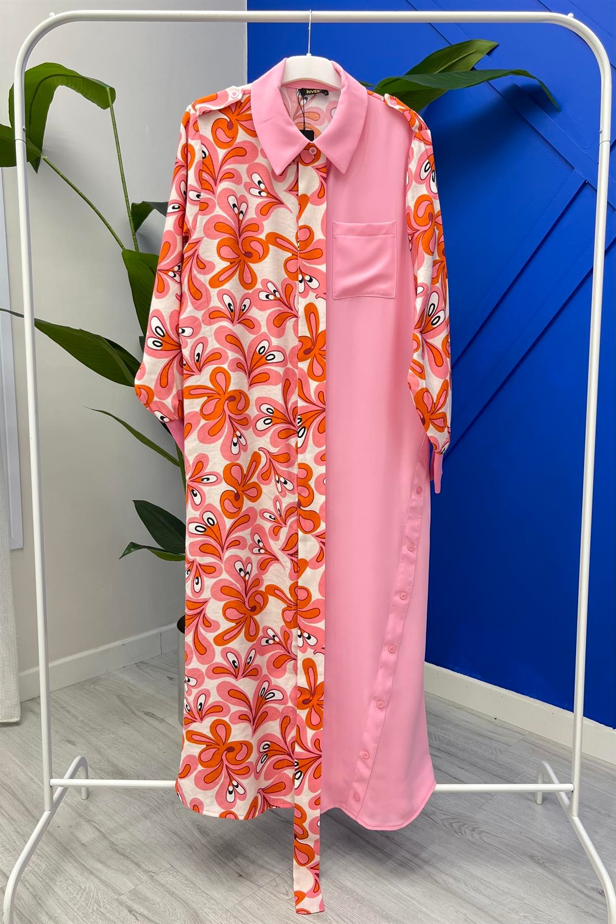 İNVEE İnvee 6636 Desenli Uzun Gömlek Tunik - Somon  Tunik