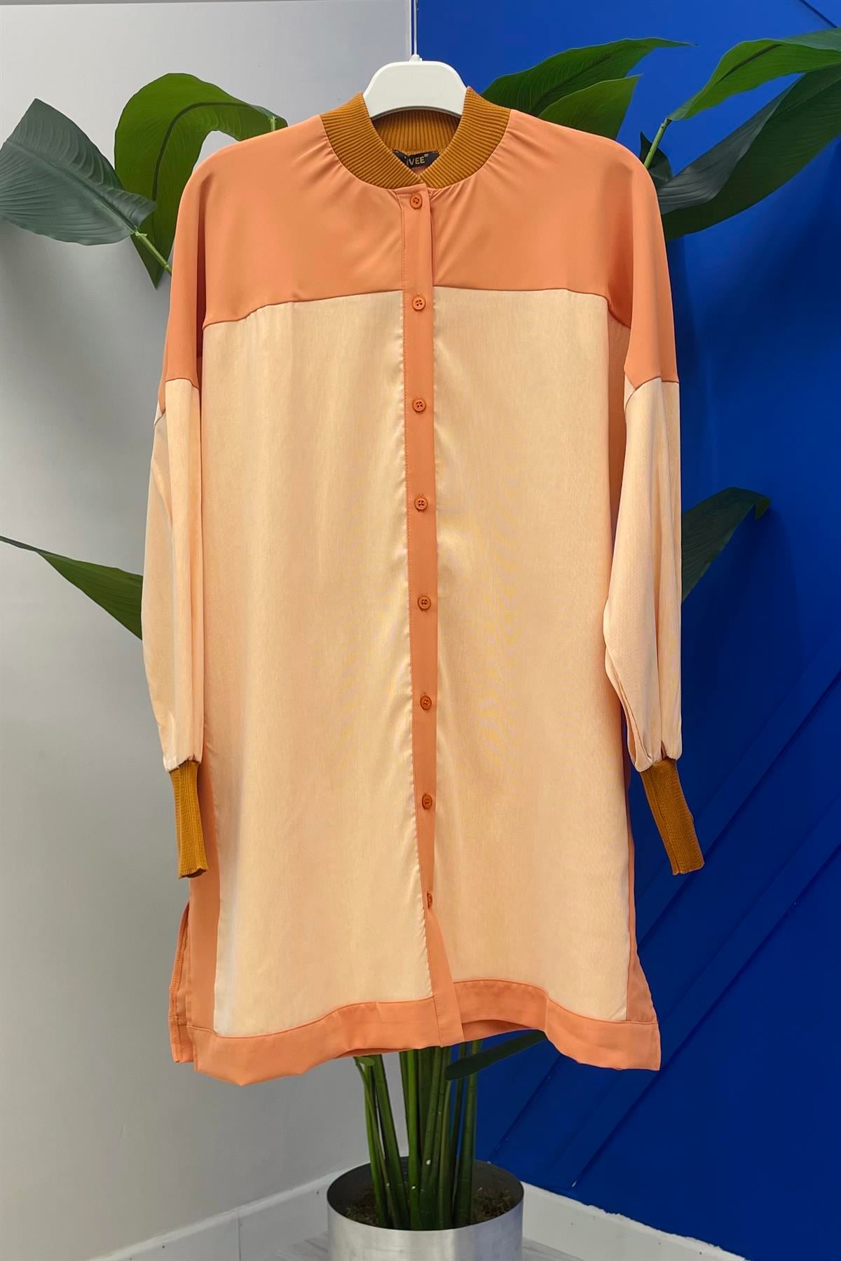 İNVEE İnvee 6652 Desenli Gömlek Tunik - Turuncu  Tunik