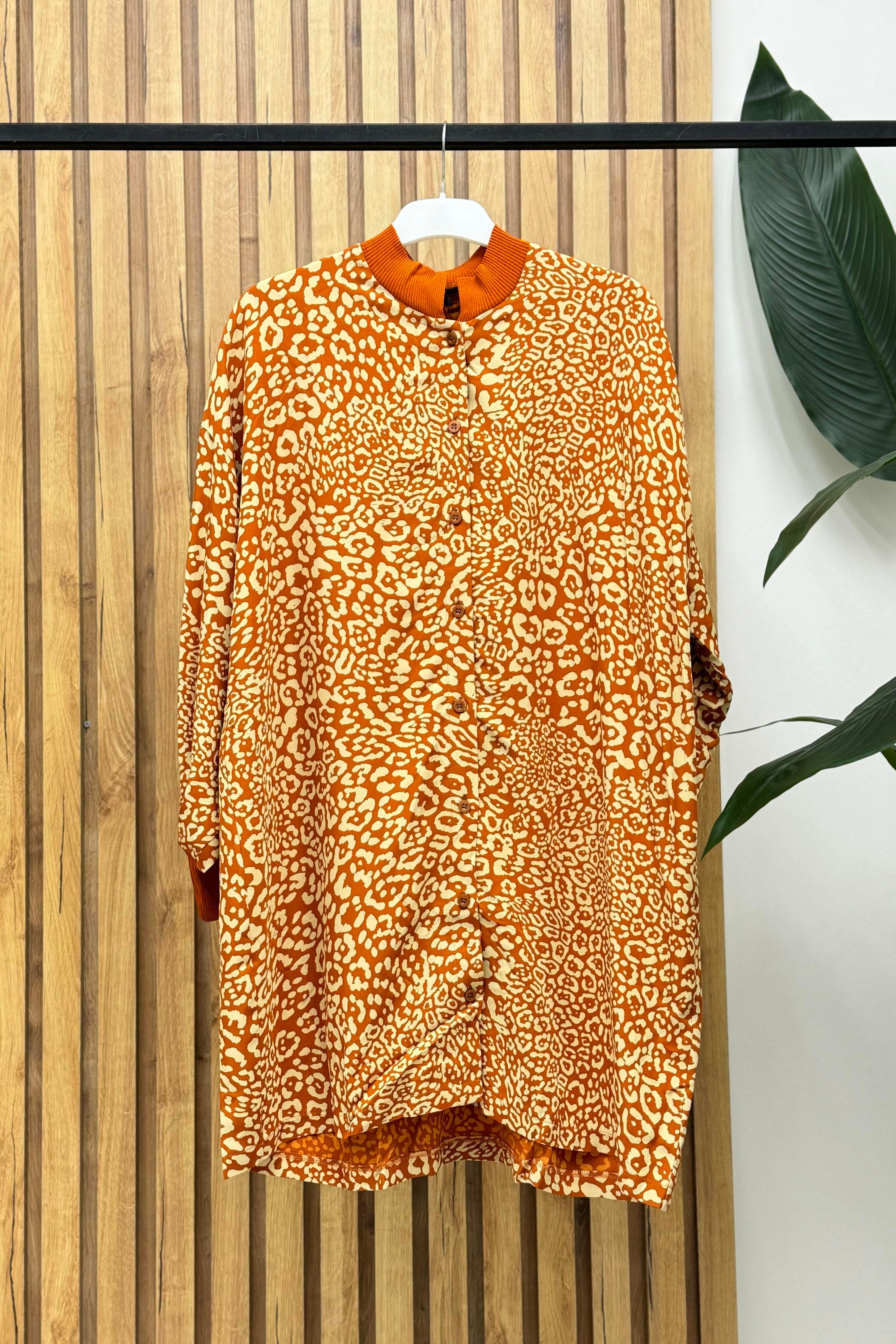 İNVEE İnvee 6736 Baskı Detaylı Tunik - Kiremit  Tunik