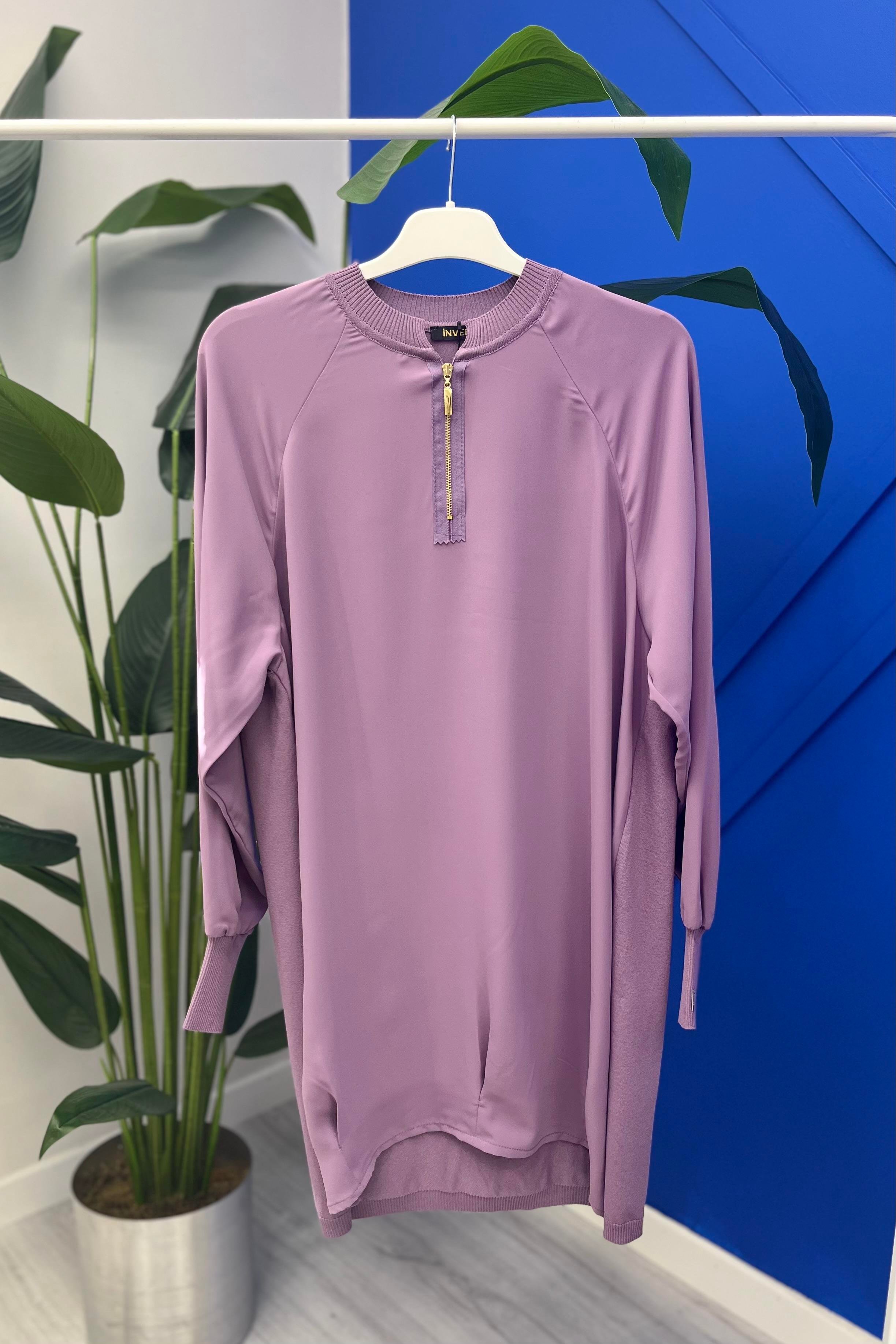 İNVEE İnvee 6899 Fermuar Detaylı Tunik - Eflatun  Tunik