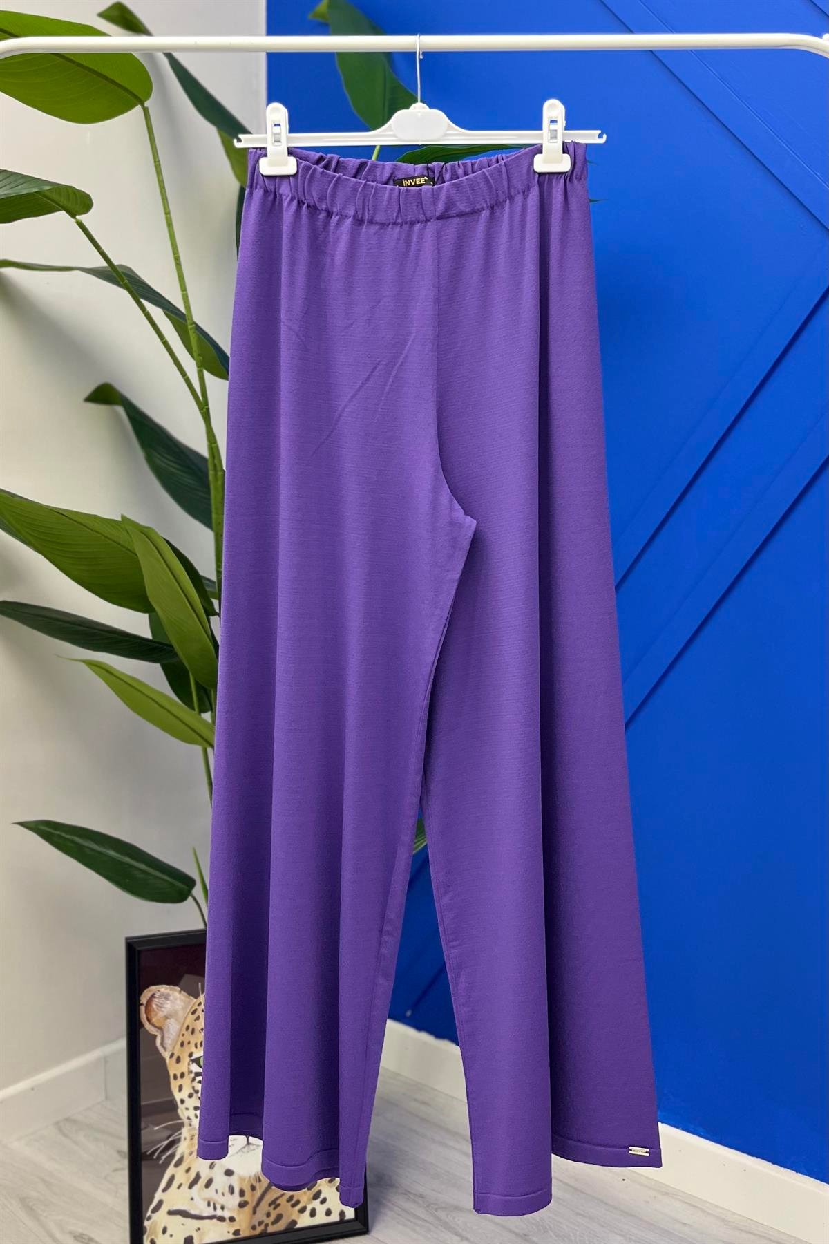 İNVEE İnvee 5749 Bol Paça Triko Pantolon - Mor  Pantolon