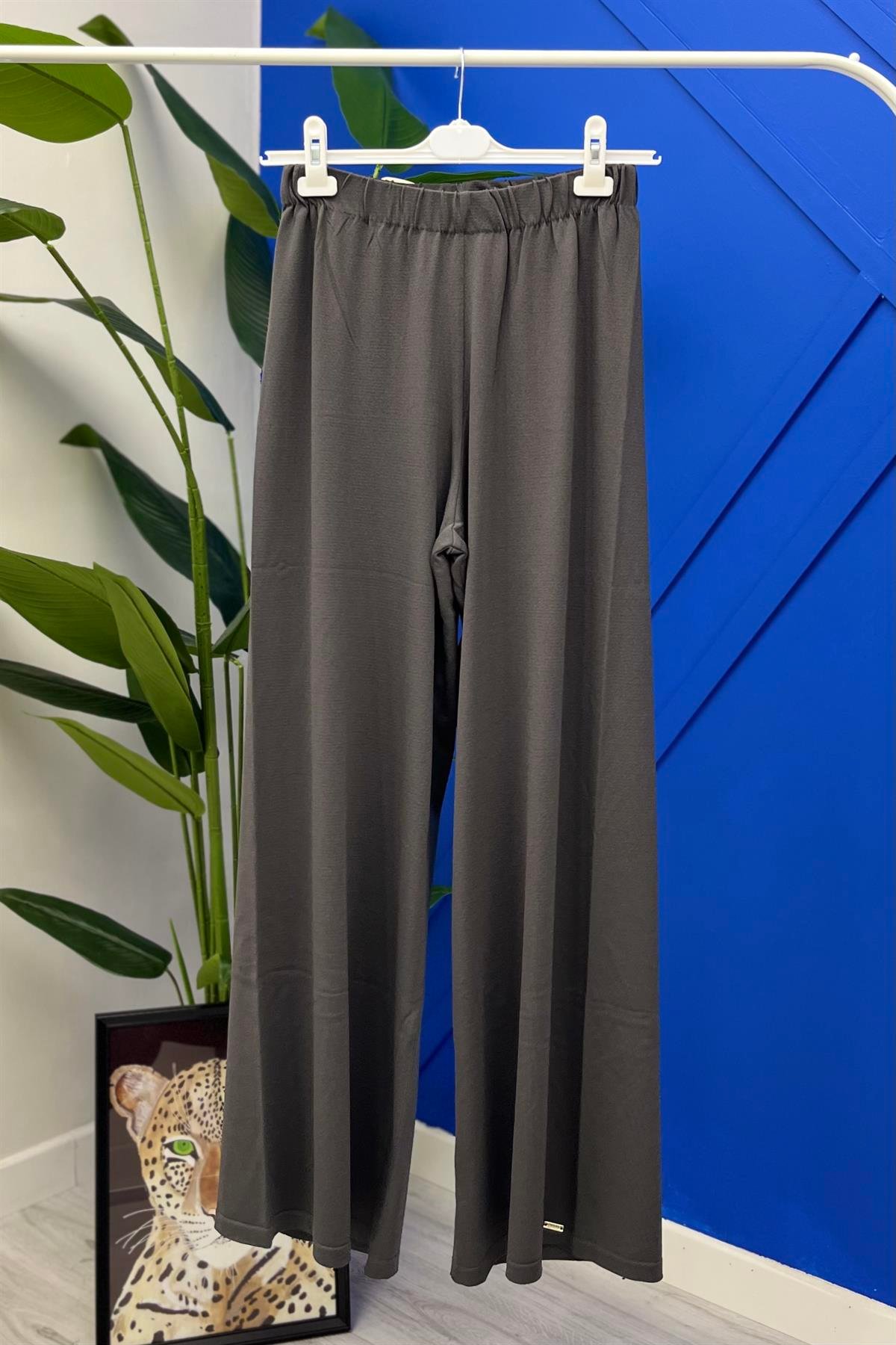 İNVEE İnvee 5749 Bol Paça Triko Pantolon - Füme  Pantolon