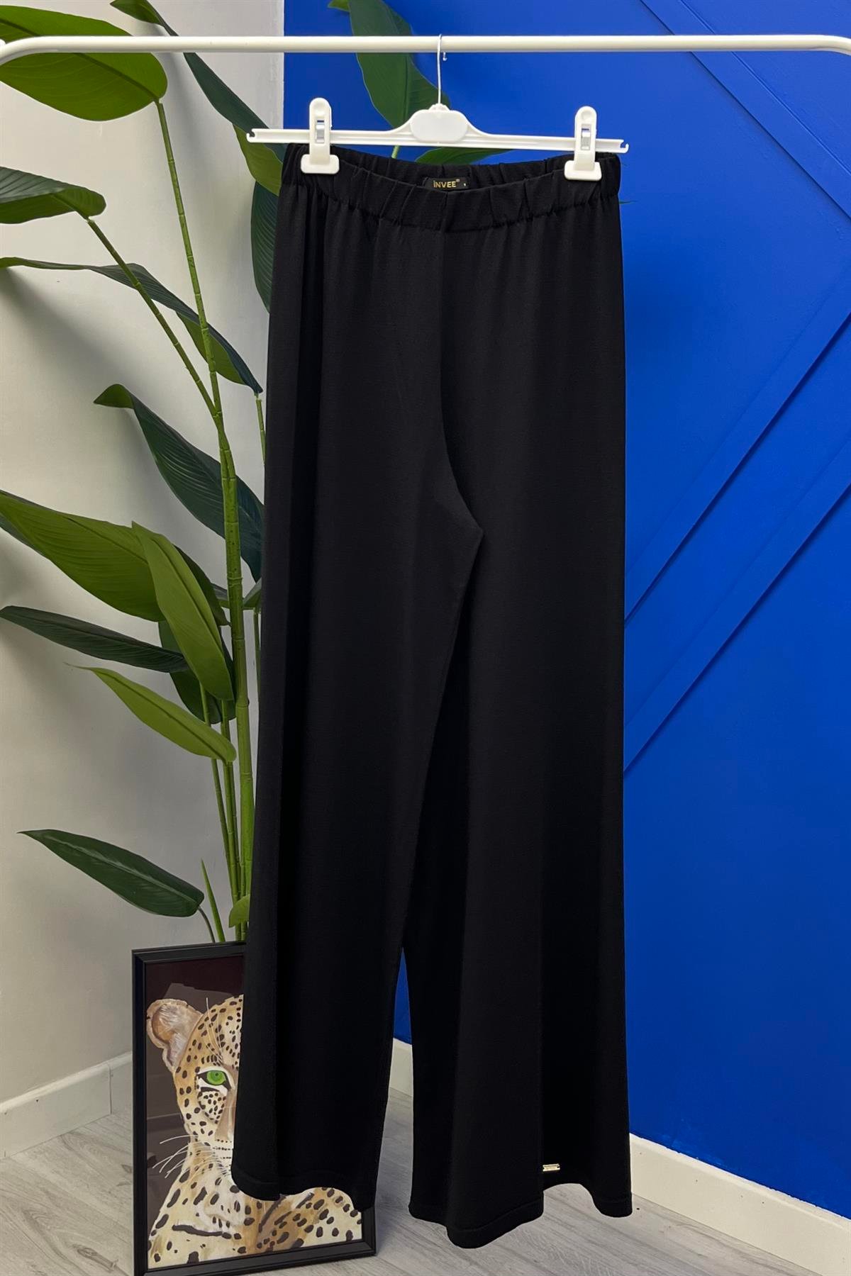 İNVEE İnvee 5749 Bol Paça Triko Pantolon - Siyah  Pantolon