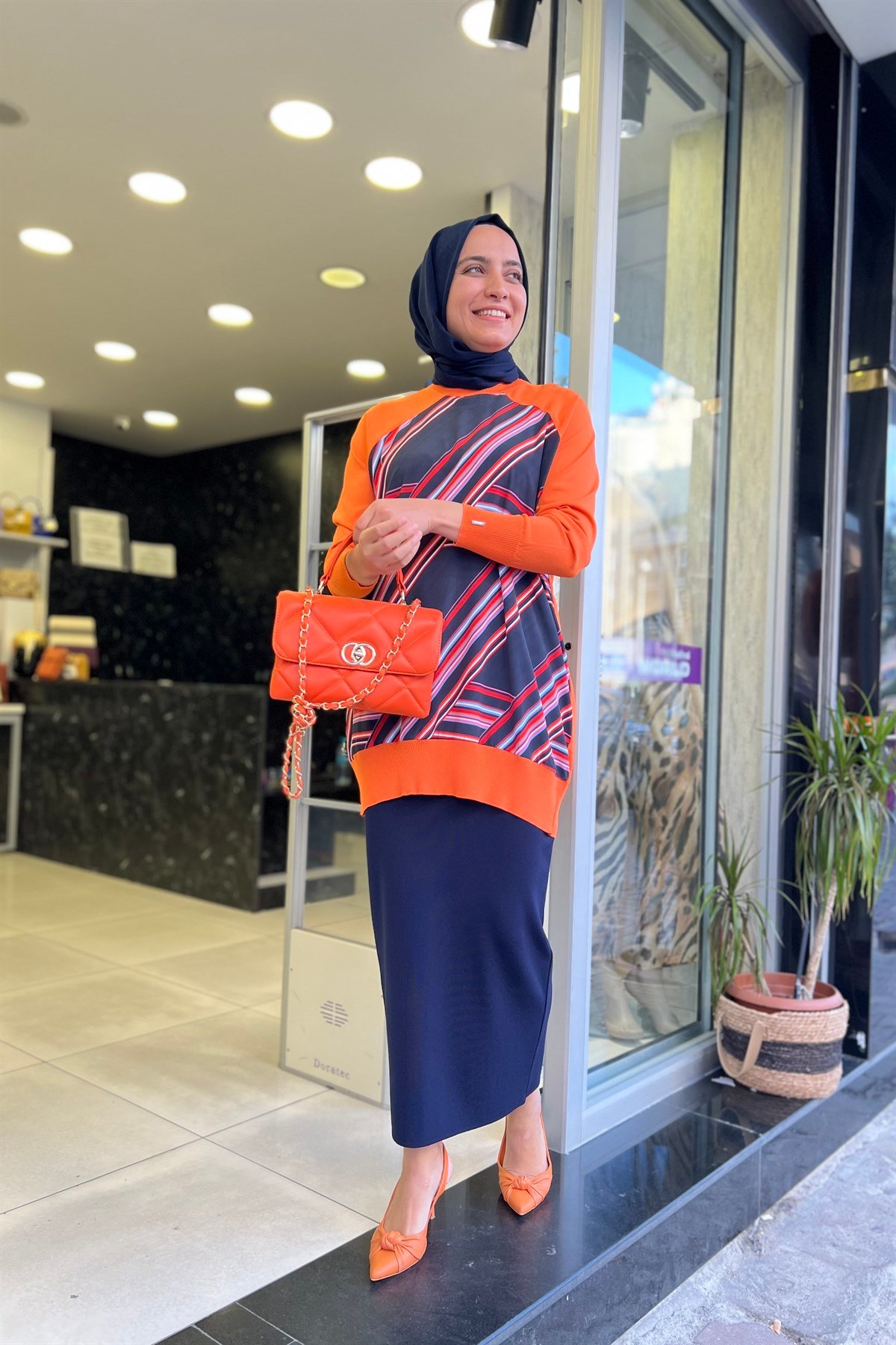 İNVEE İnvee 6723 Triko Kumaşlı Tunik - Oranj  Tunik