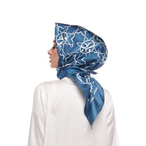 İPEKEVİ İpekevi 01118 Seljuk Monogram Tivil İpek Eşarp - Kot Mavi  Eşarp 
