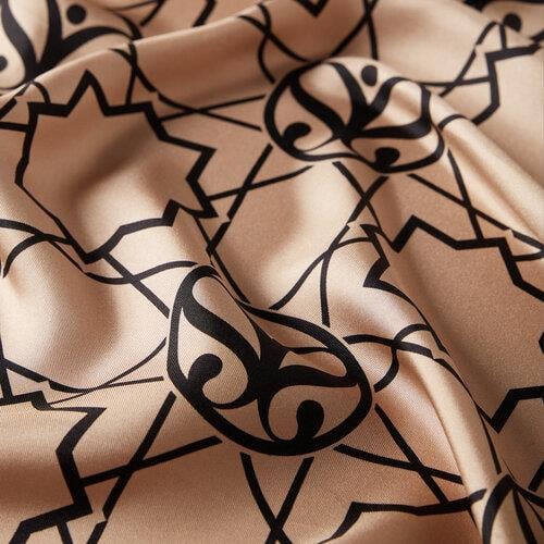 İPEKEVİ İpekevi 01118 Seljuk Monogram Tivil İpek Eşarp - Vizon Siyah  Eşarp 