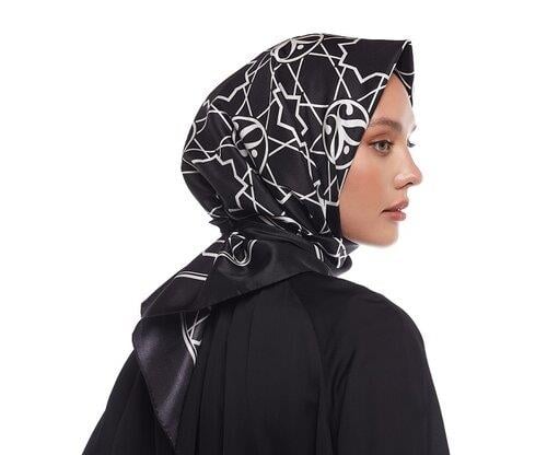 İPEKEVİ İpekevi 01118 Seljuk Monogram Tivil İpek Eşarp - Siyah - Beyaz  Eşarp 