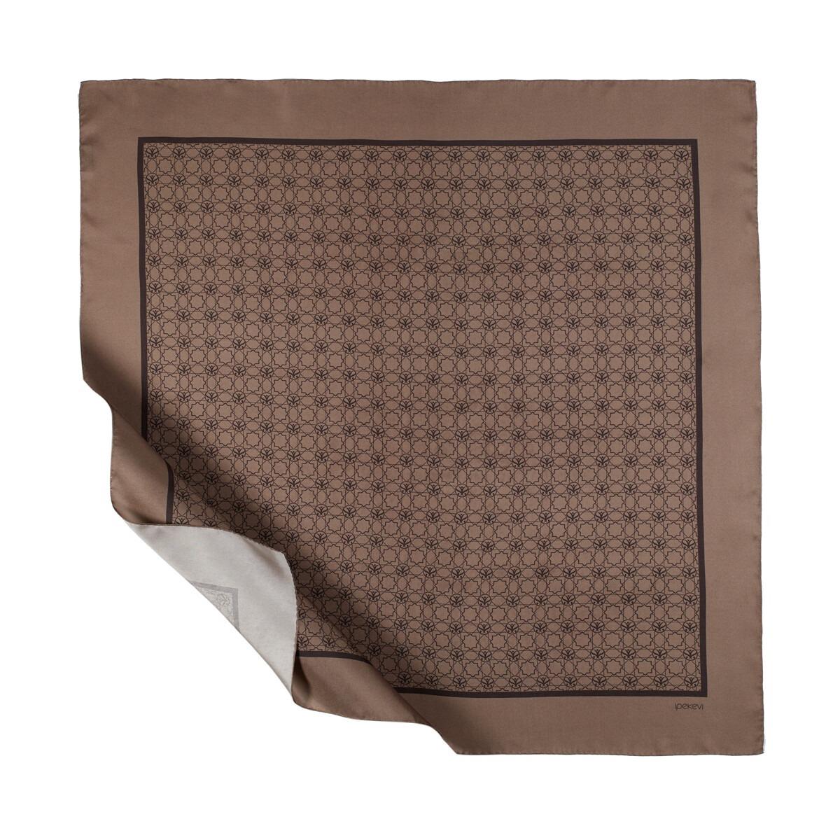İPEKEVİ İpekevi 01123 Mini Seljuk Monogramtivil İpek Eşarp - Vizon  Eşarp 