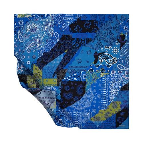 İPEKEVİ İpekevi 01221 Patchwork Desenli Tivil İpek Eşarp - Saks  Eşarp 