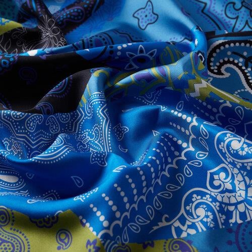 İPEKEVİ İpekevi 01221 Patchwork Desenli Tivil İpek Eşarp - Saks  Eşarp 