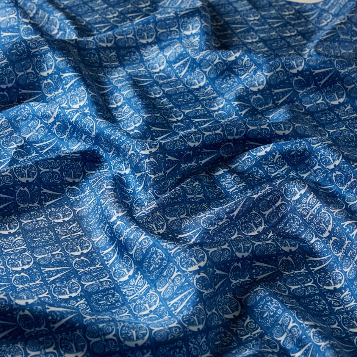 İPEKEVİ İpekevi 01245 Etnik Monogram Tivil İpek Eşarp - Saks Mavisi  Eşarp 