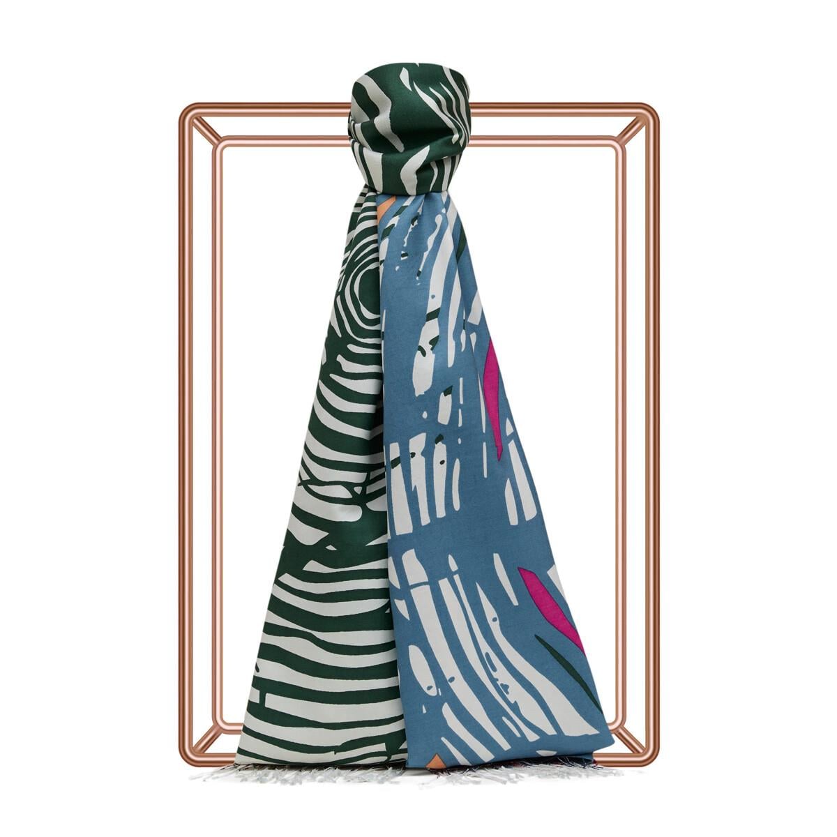 İPEKEVİ İpekevi 01940 Renkli Zebra Desenli İpek Şal - Yeşil  Şal 