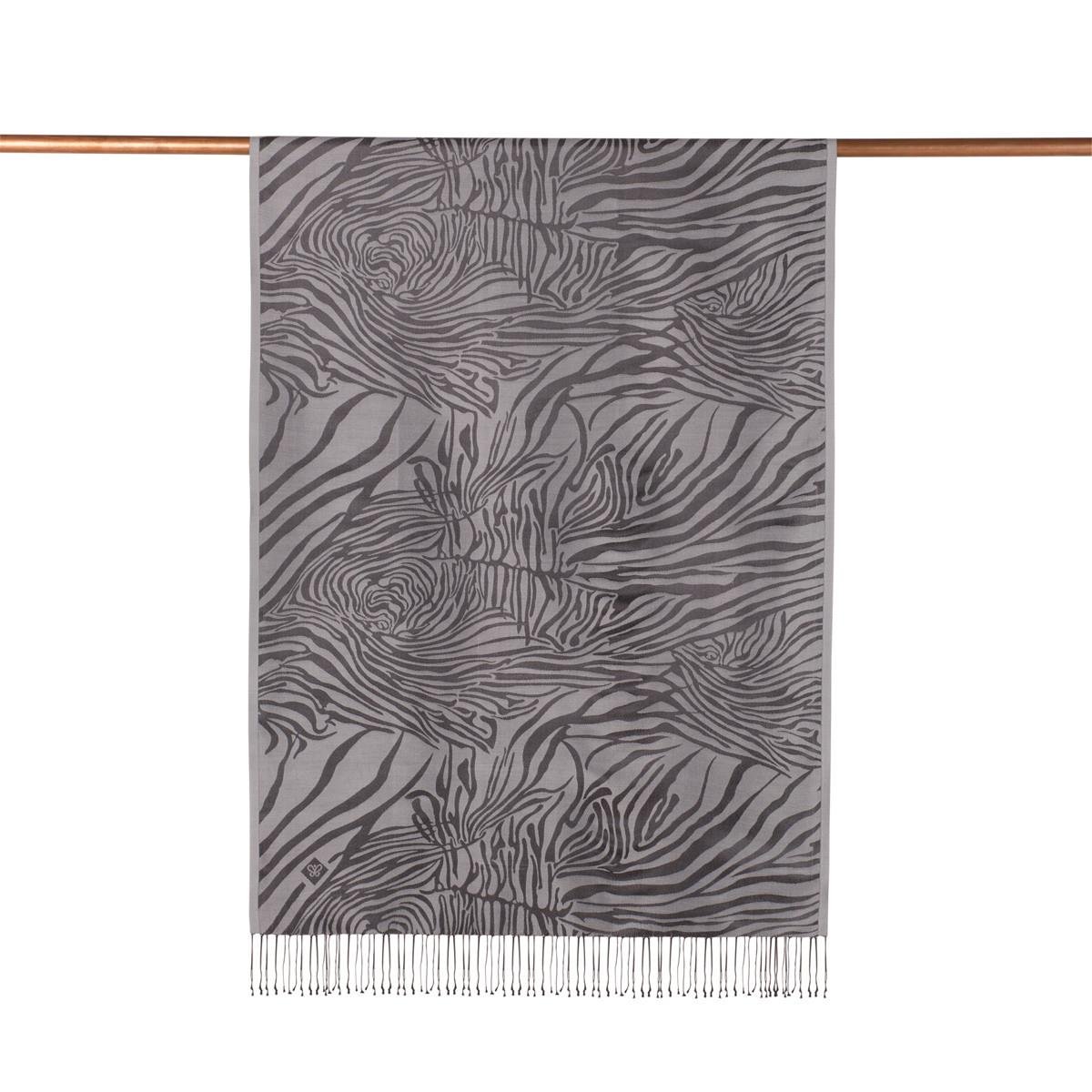 İPEKEVİ İpekevi 05139  Zebra Jakar Desenli İpek Şal - Gümüş  Şal 