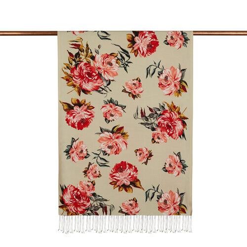 İPEKEVİ İpekevi 07801 Camellia Desenli İpek Şal - Vizon  Şal 