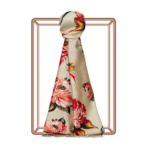 İPEKEVİ İpekevi 07801 Camellia Desenli İpek Şal - Vizon  Şal 