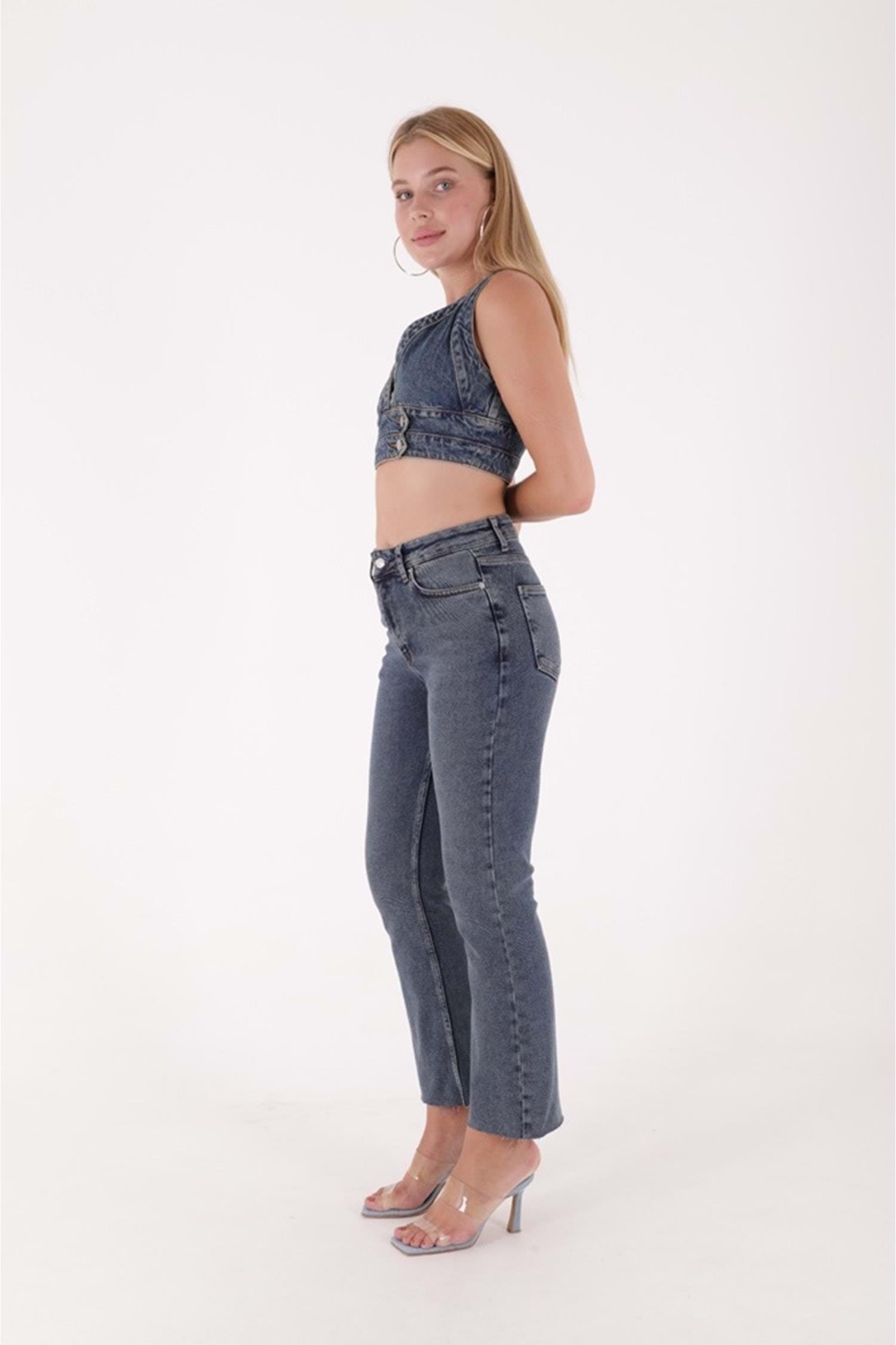 XLove Jeans İspanyol Dikişsiz Paça Yüksek Bel Mom Pantolon 1706 - OMD  Pantolon 