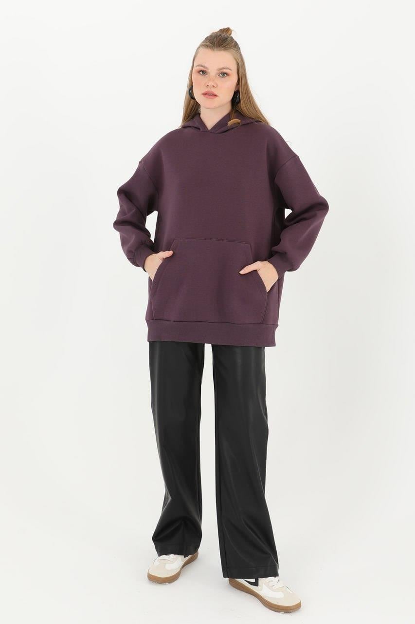 PUANE Kapüşonlu Basic Sweat 32109 - Mor  Sweatshirt 