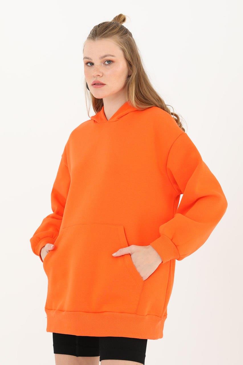 PUANE Kapüşonlu Basic Sweat 32109 - Oranj  Sweatshirt 