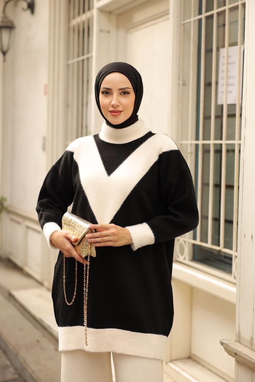 NEFİSE Kedi Sakal Yarım Balıkçı Tunik 14967 - Siyah - Vanilya  Tunik