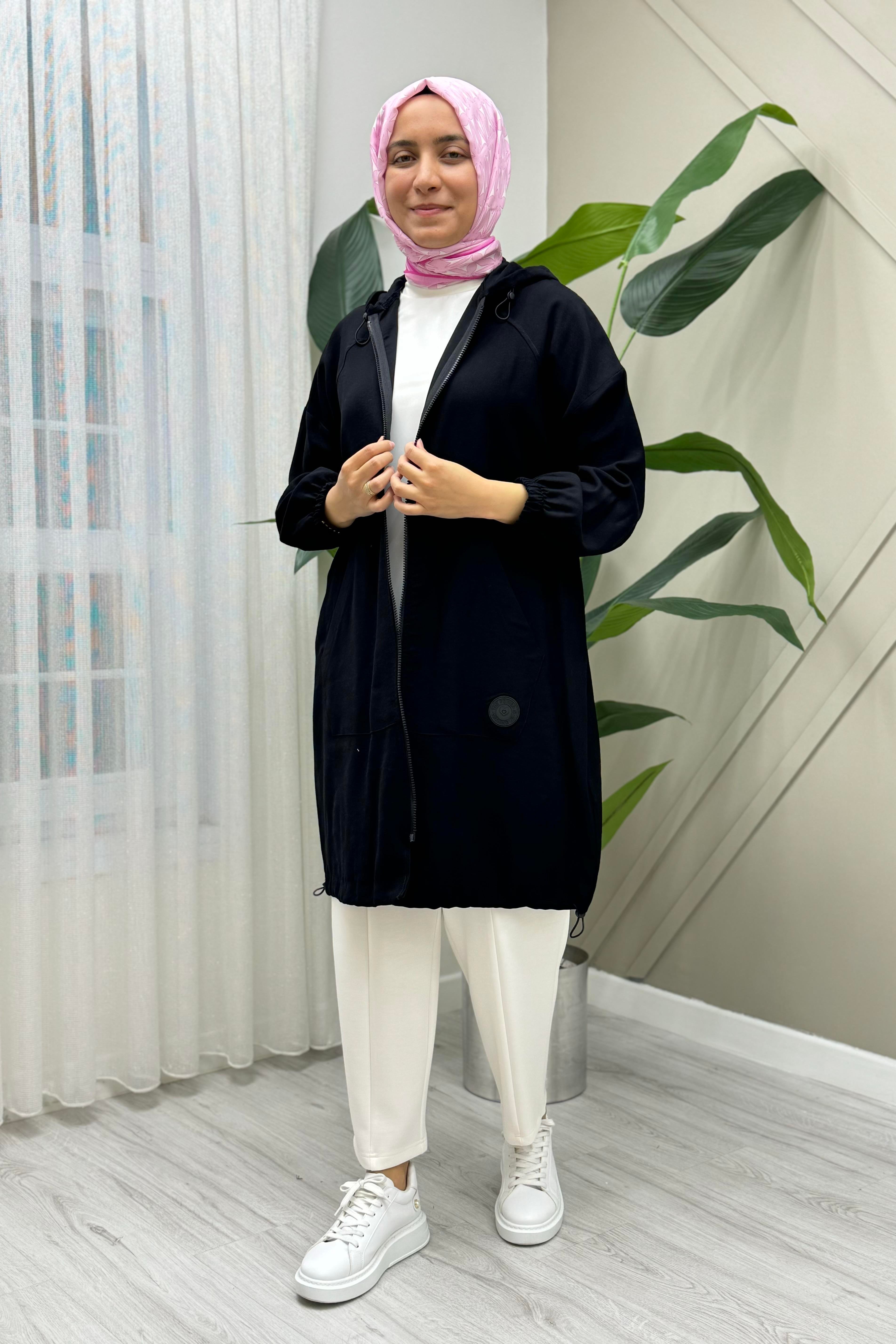 İKOLL Kesik Detaylı Fermuarlı Kap 0032477 - Siyah  Kap
