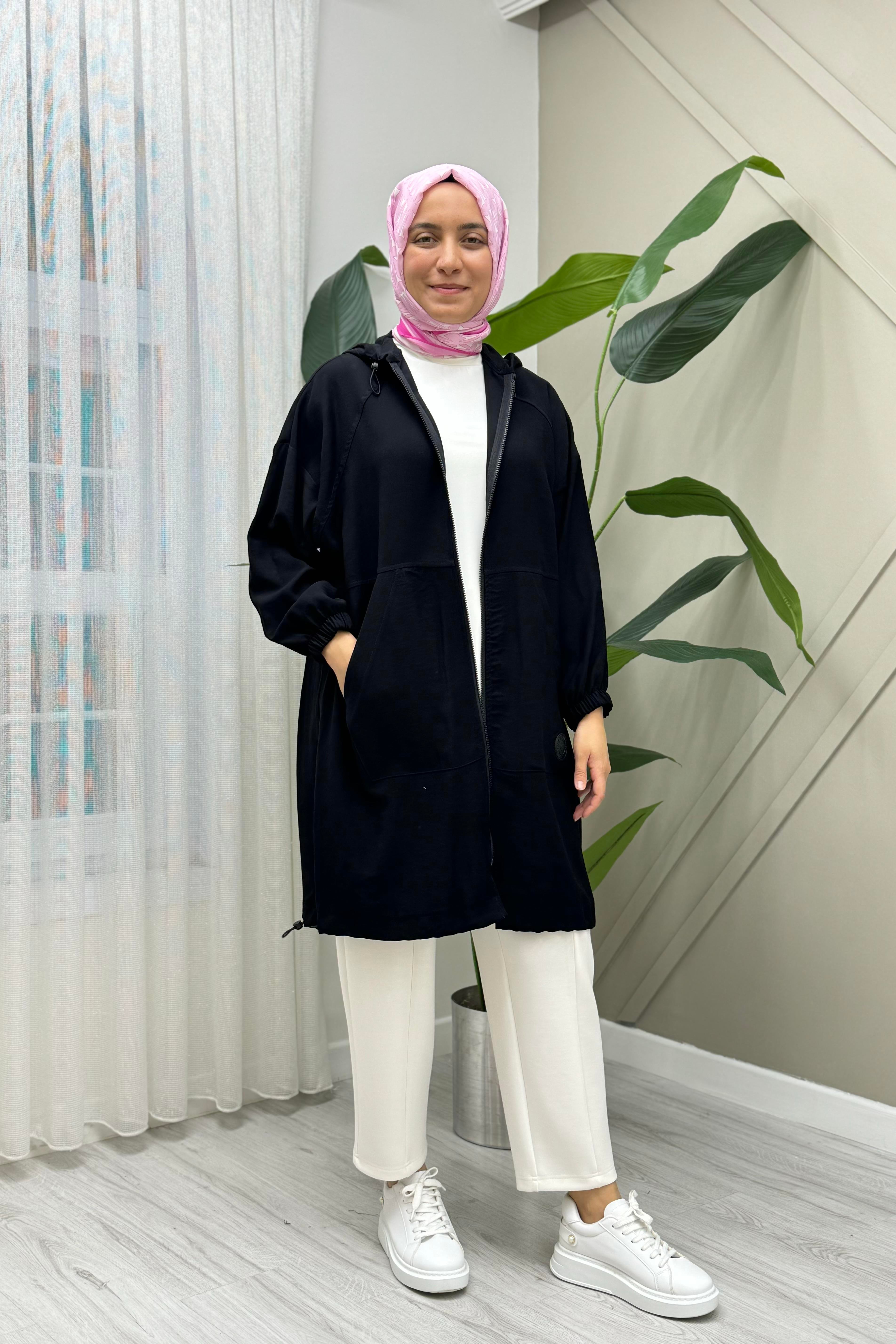 İKOLL Kesik Detaylı Fermuarlı Kap 0032477 - Siyah  Kap