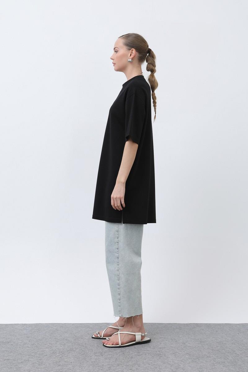 PUANE Kısa Kol Basic Uzun T-shirt 40009 - Siyah Kısa Kol Basic Uzun T-shirt 40009 - Bilen Giyim T-shirt 