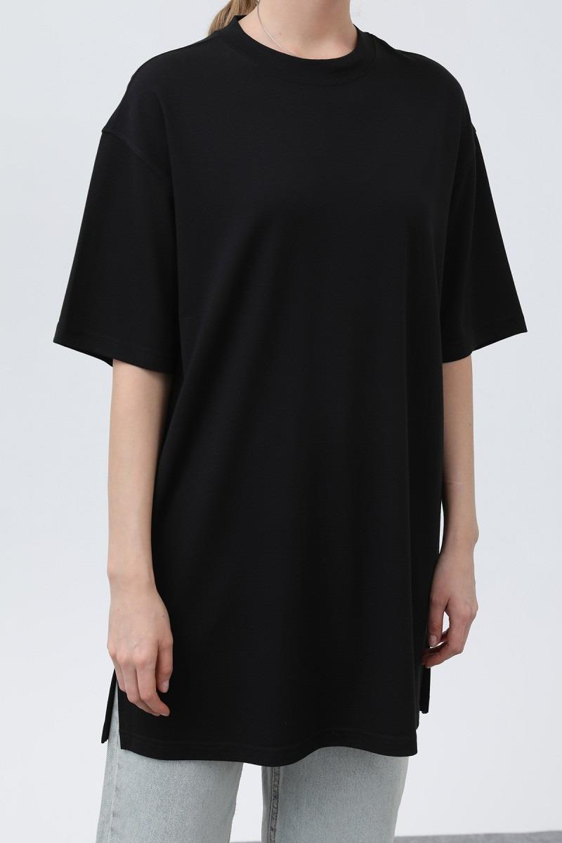 PUANE Kısa Kol Basic Uzun T-shirt 40009 - Siyah Kısa Kol Basic Uzun T-shirt 40009 - Bilen Giyim T-shirt 