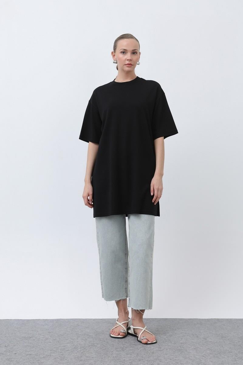 PUANE Kısa Kol Basic Uzun T-shirt 40009 - Siyah Kısa Kol Basic Uzun T-shirt 40009 - Bilen Giyim T-shirt 