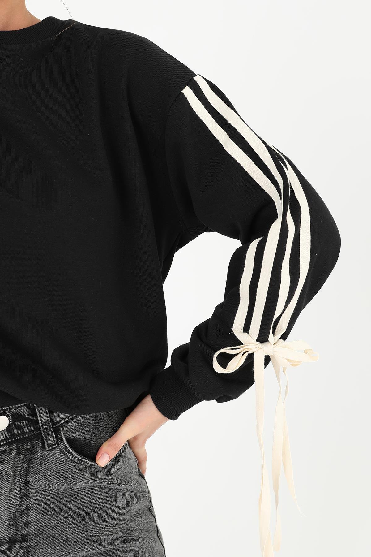 PUANE Kol Şerit Ve Bağcık Detaylı Sweat 31997 - Siyah  Sweatshirt 