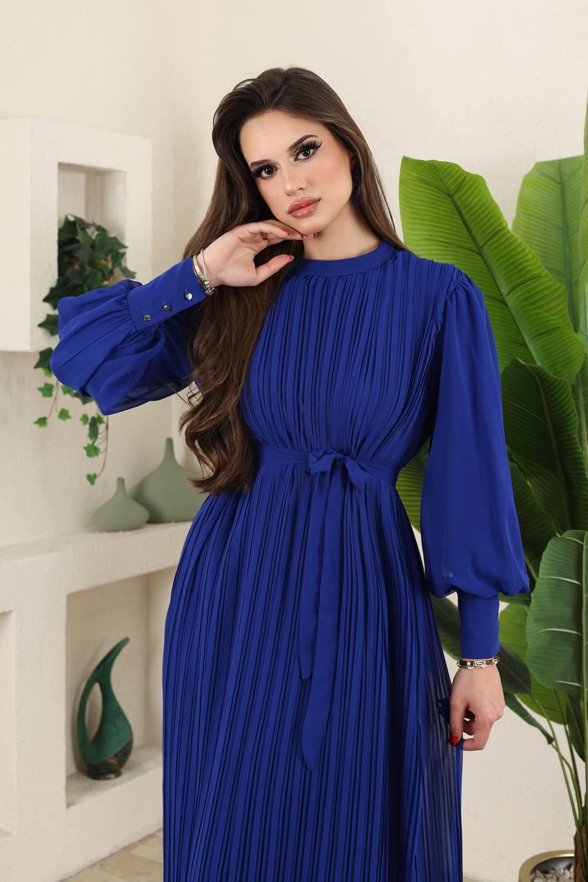 JUPE STORE Kol Şifon Detay Pliseli Elbise 7228 - Saks  Abiye Grubu