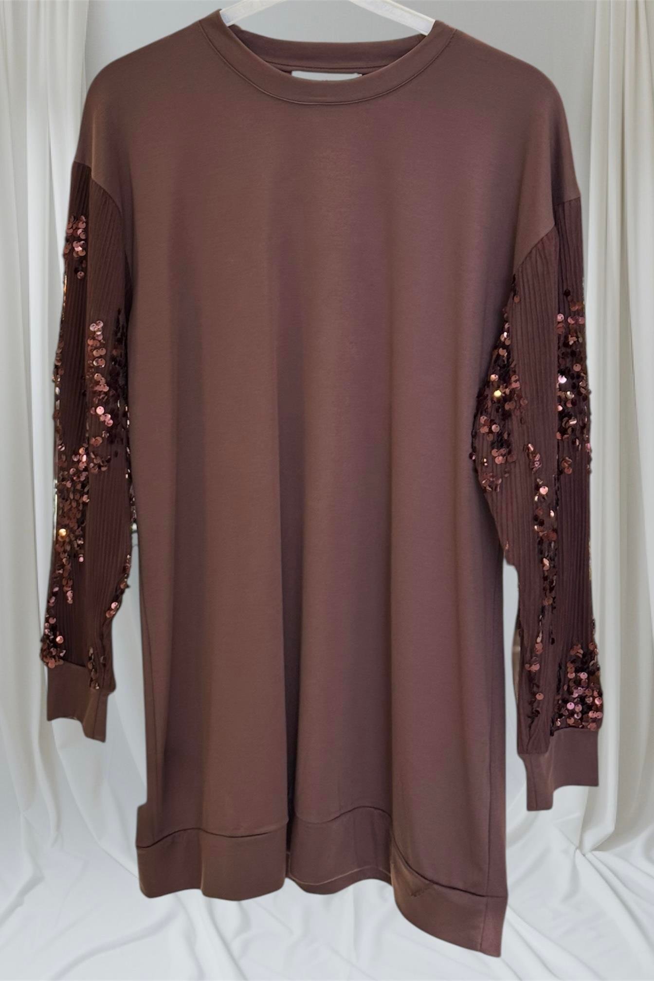 NEFİSE Kol Tül Payet İşlemeli Tunik 250019 - Kahve Kol Tül Payet İşlemeli Tunik 250019 - Bilen Giyim Tunik 