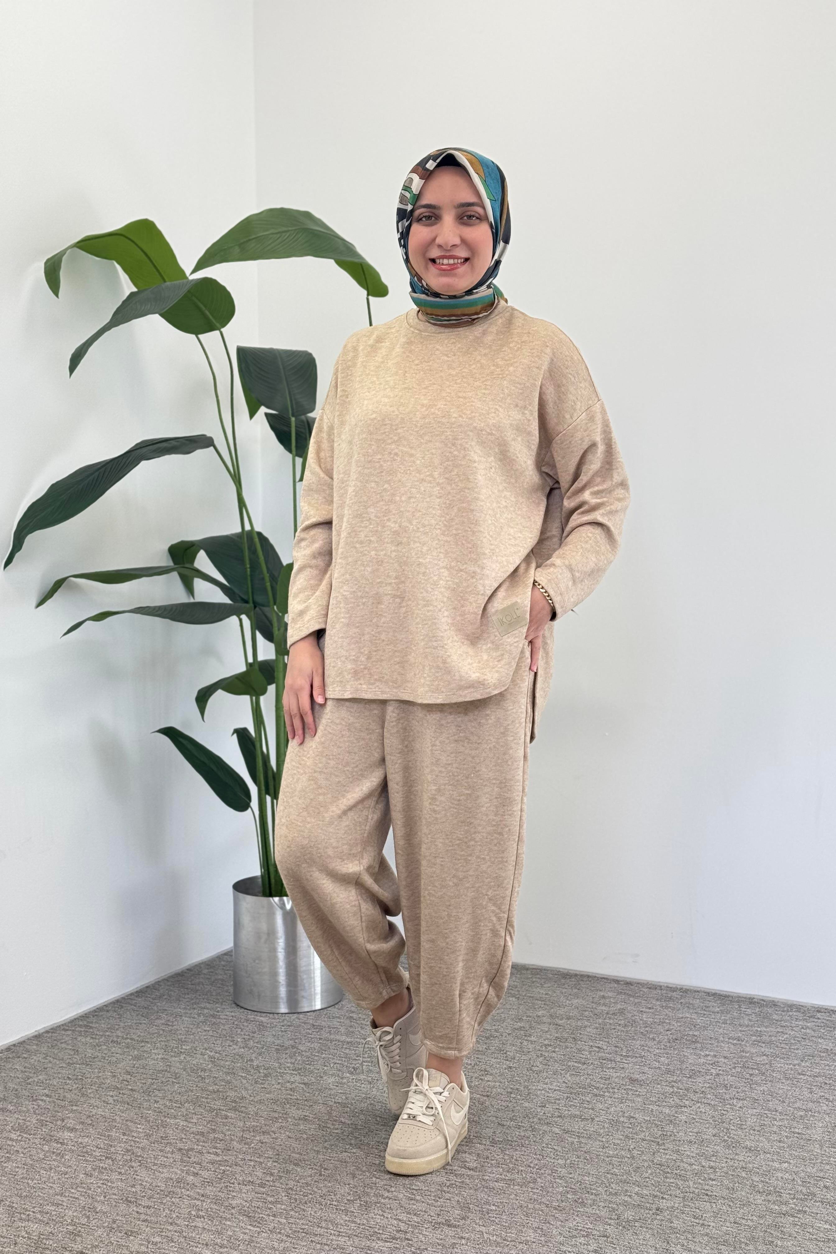 İKOLL Konik Pantolonlu Basıc Takım 33346 - Camel  Takım 