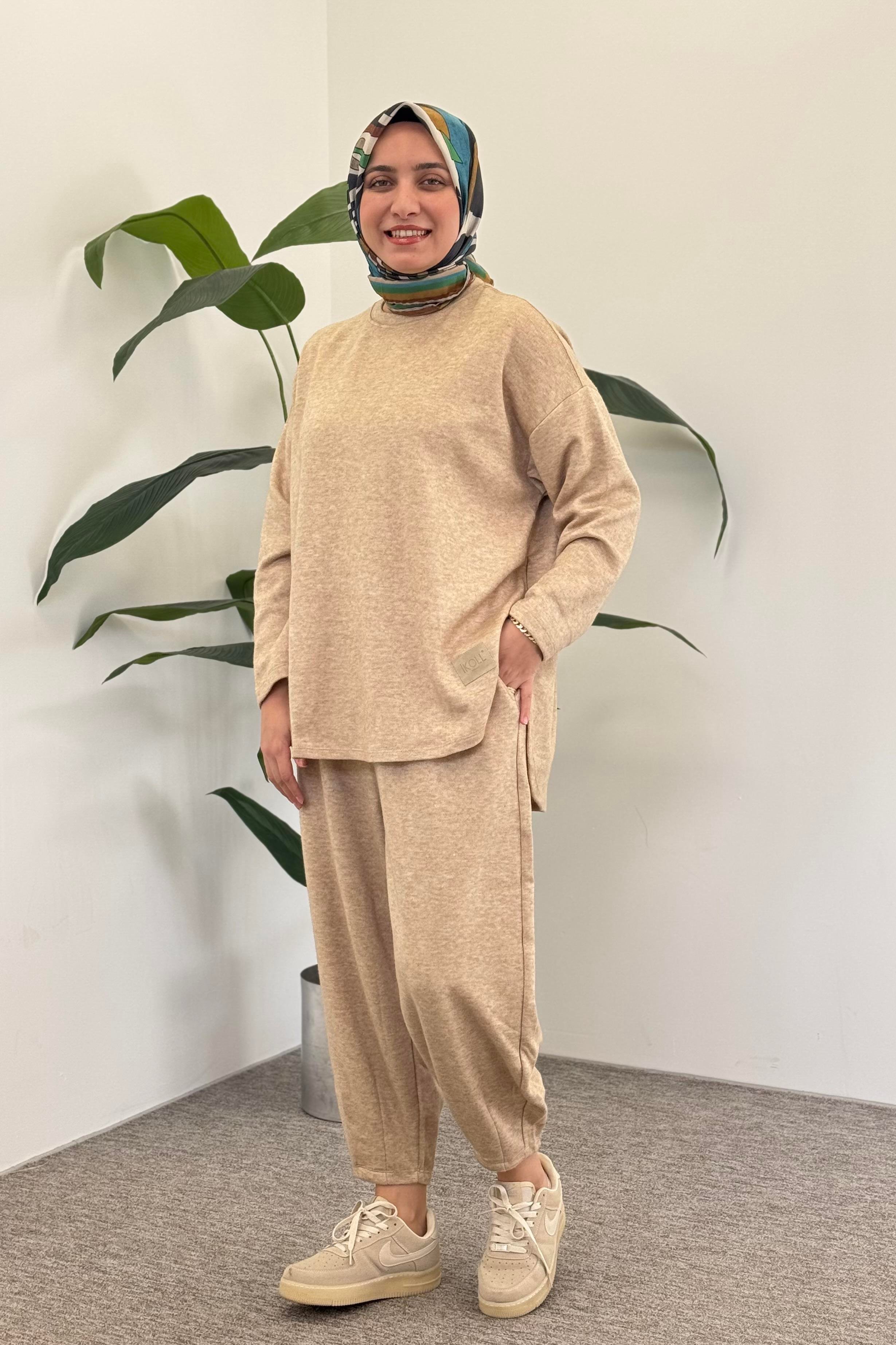 İKOLL Konik Pantolonlu Basıc Takım 33346 - Camel  Takım 
