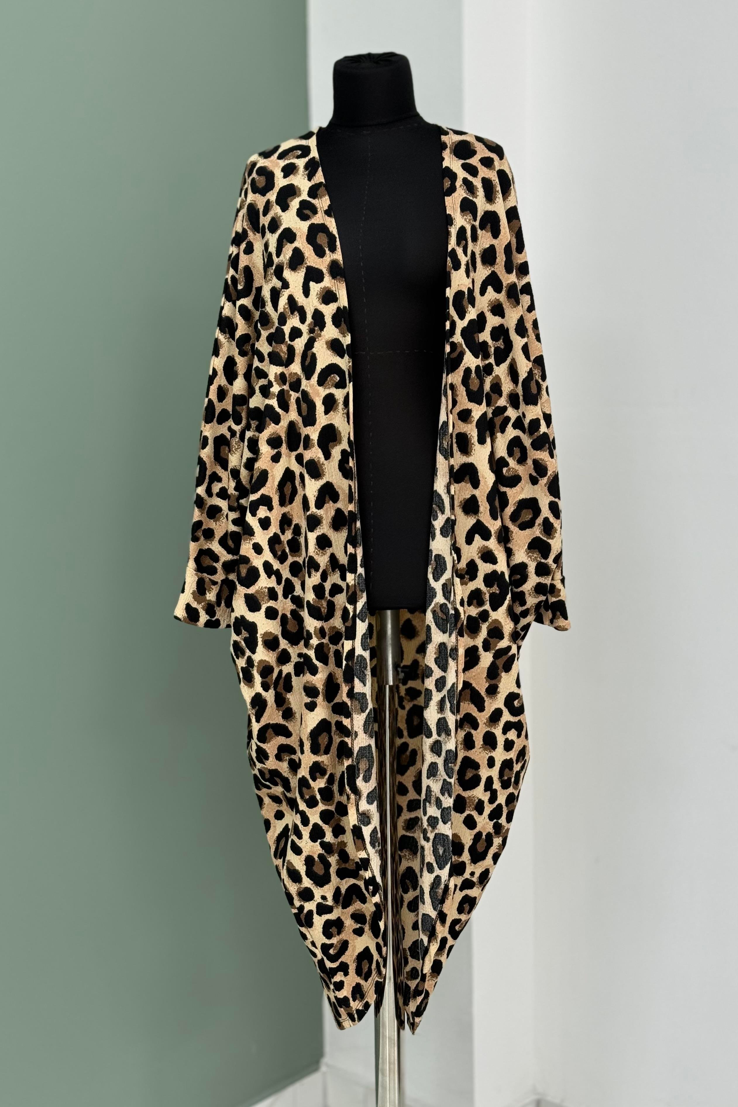 İKOLL Leopar Desen Oversize Hırka 33962 - Siyah  Hırka 