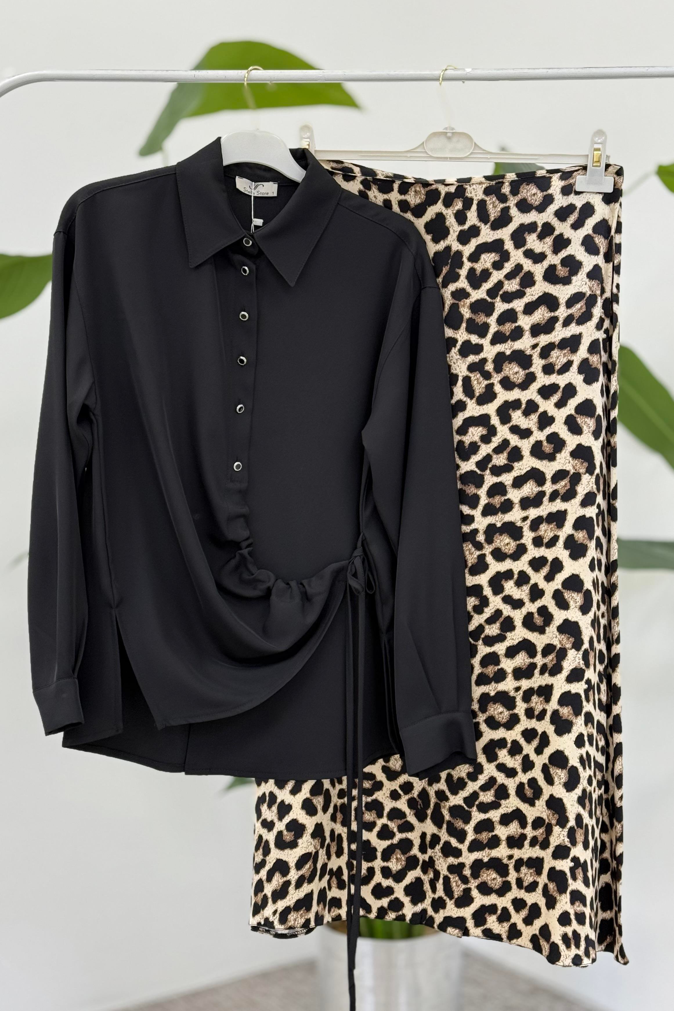 STELLA STORE Leopar Etek Detaylı Takım 1307 - Siyah Leopar Etek Detaylı Takım 1307 - Bilen Giyim Takım 