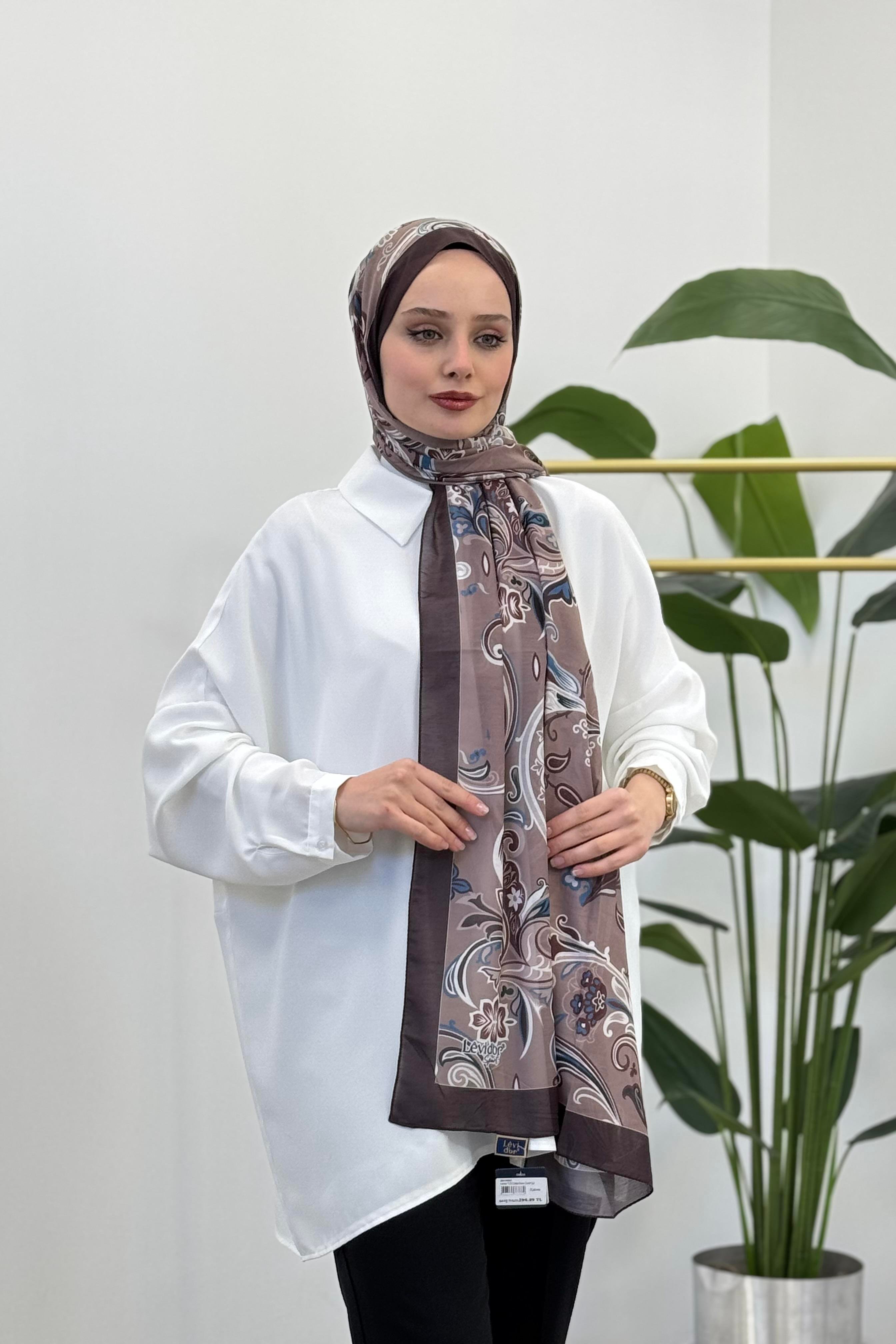 LEVİDOR Levidor 11212 Dalga Desen Çiçekli Şal - Kahve Levidor 11212 Dalga Desen Çiçekli Şal - Bilen Giyim Şal 