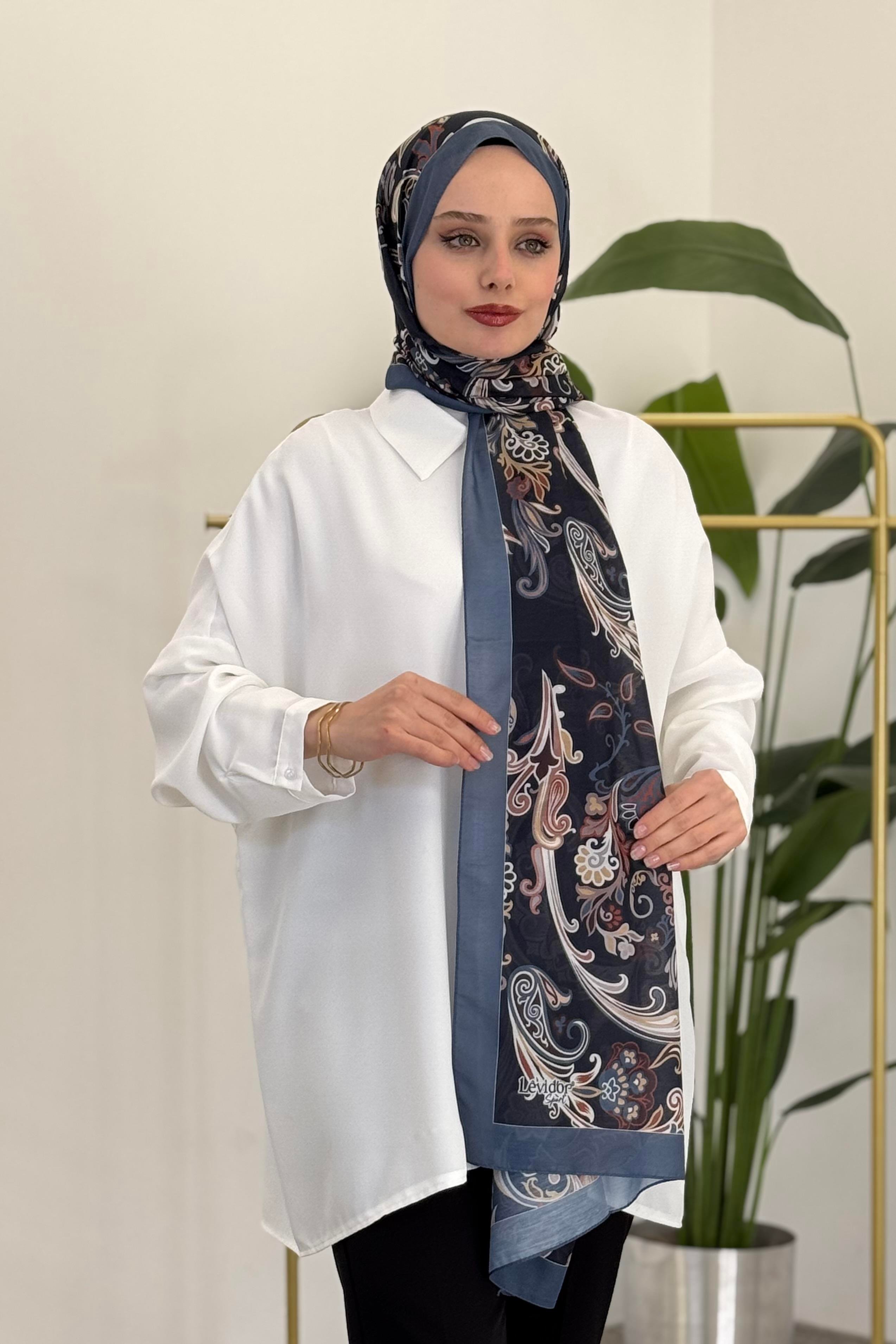 LEVİDOR Levidor 11212 Dalga Desen Çiçekli Şal - Mavi Levidor 11212 Dalga Desen Çiçekli Şal - Bilen Giyim Şal 