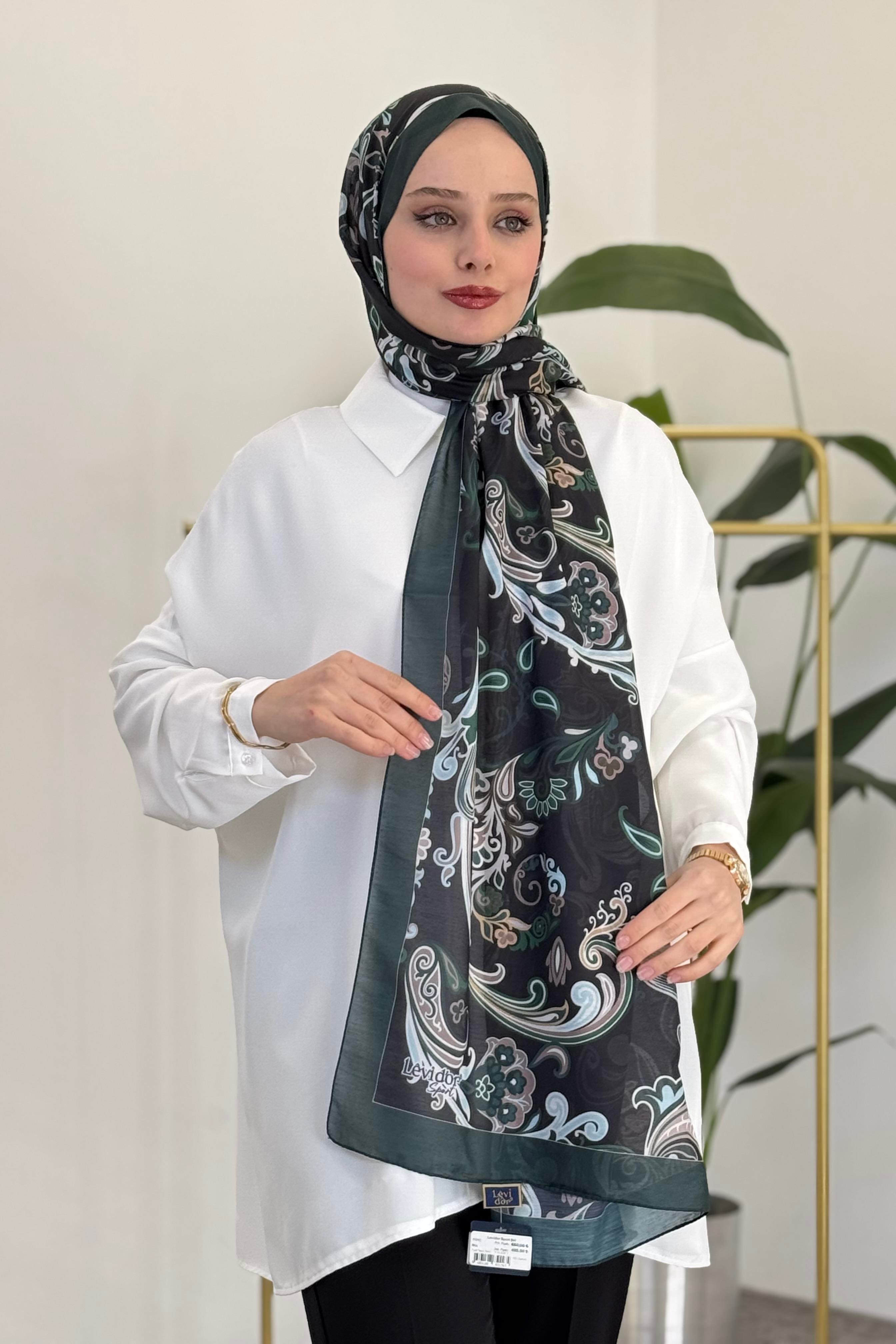 LEVİDOR Levidor 11212 Dalga Desen Çiçekli Şal - Yeşil Levidor 11212 Dalga Desen Çiçekli Şal - Bilen Giyim Şal 