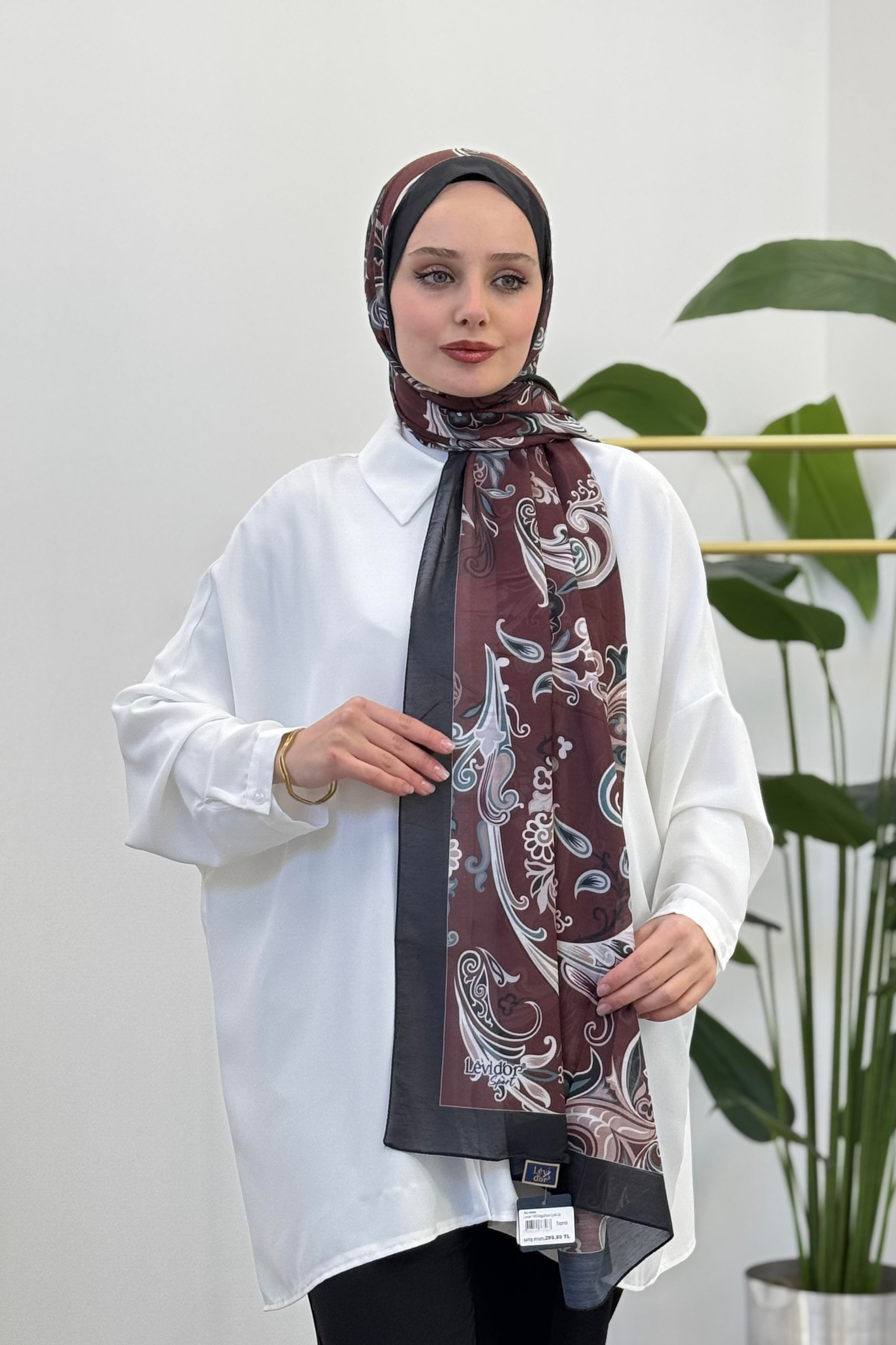 LEVİDOR Levidor 11212 Dalga Desen Çiçekli Şal - Toprak Levidor 11212 Dalga Desen Çiçekli Şal - Bilen Giyim Şal 