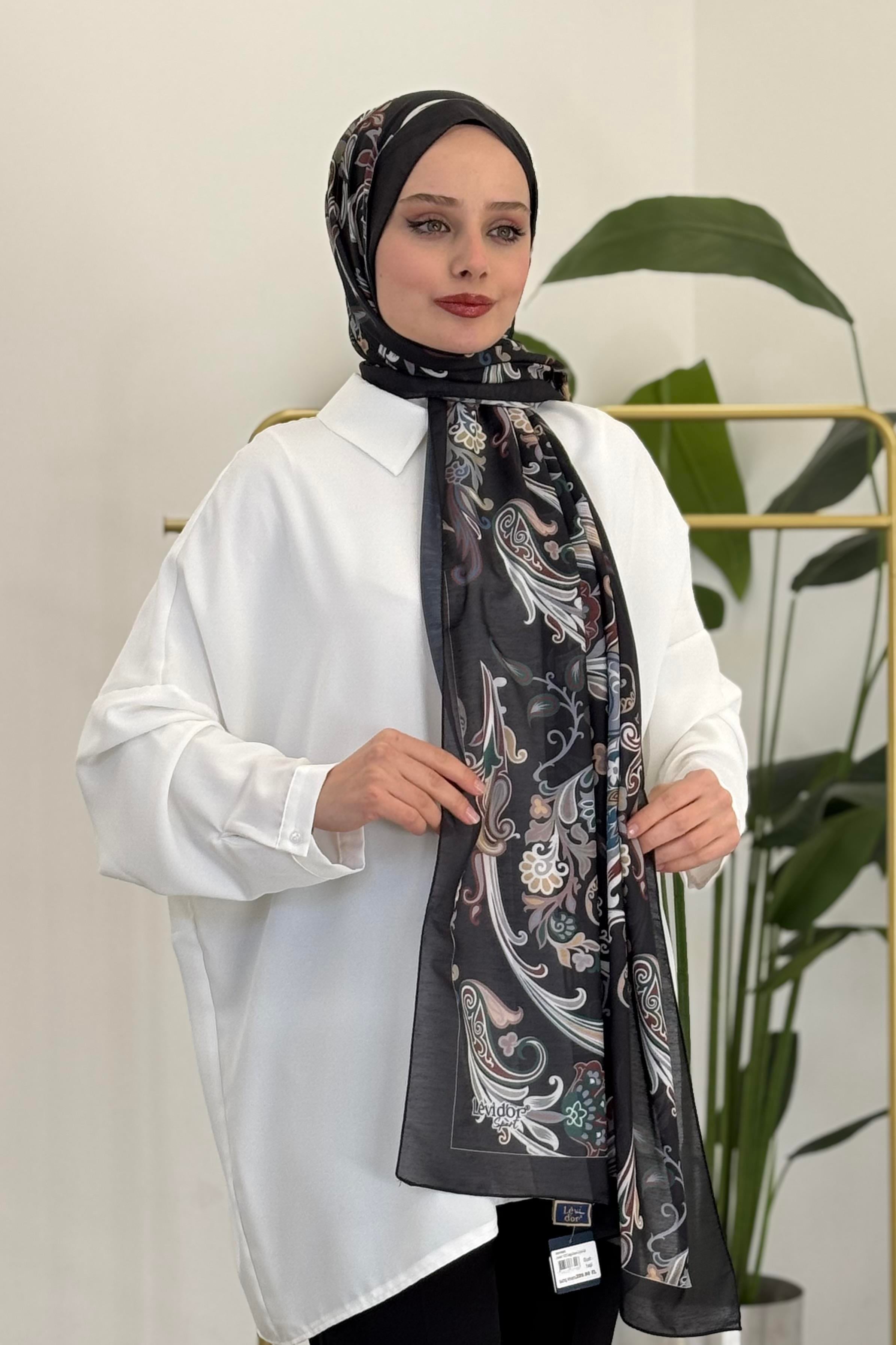 LEVİDOR Levidor 11212 Dalga Desen Çiçekli Şal - Siyah - Yeşil Levidor 11212 Dalga Desen Çiçekli Şal - Bilen Giyim Şal 