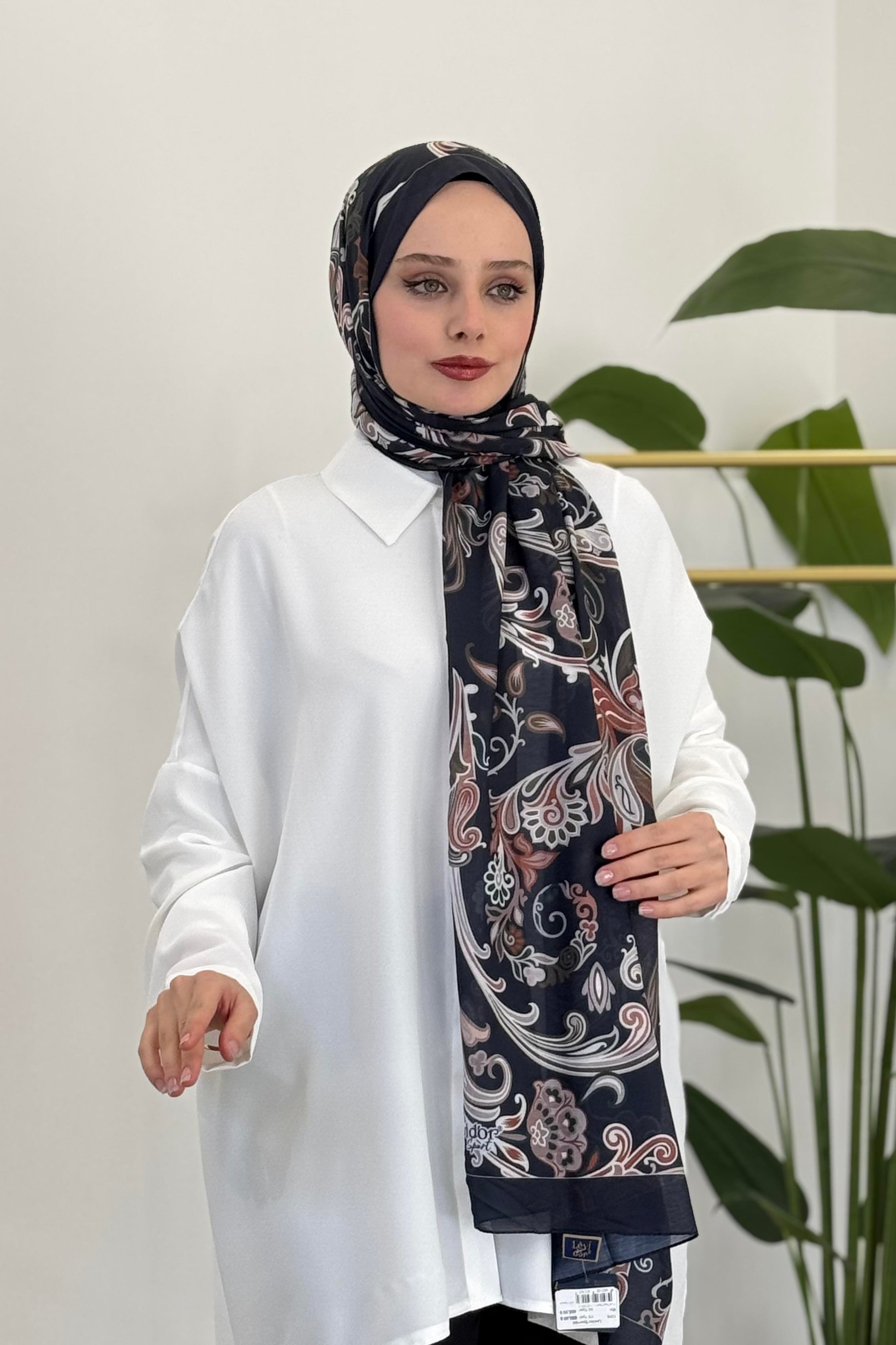 LEVİDOR Levidor 11212 Dalga Desen Çiçekli Şal - Lacivert Levidor 11212 Dalga Desen Çiçekli Şal - Bilen Giyim Şal 