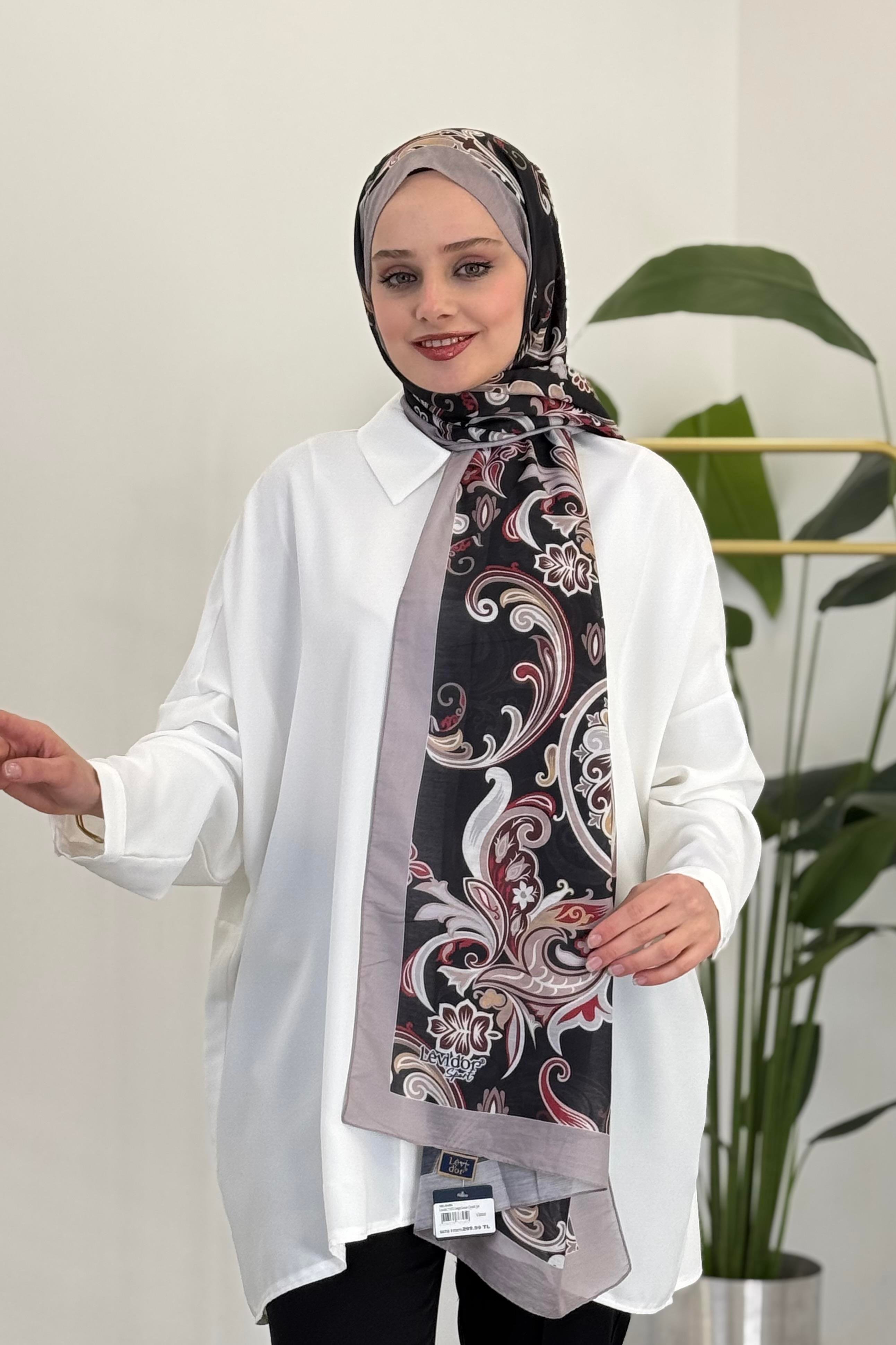 LEVİDOR Levidor 11212 Dalga Desen Çiçekli Şal - Vizon Levidor 11212 Dalga Desen Çiçekli Şal - Bilen Giyim Şal 