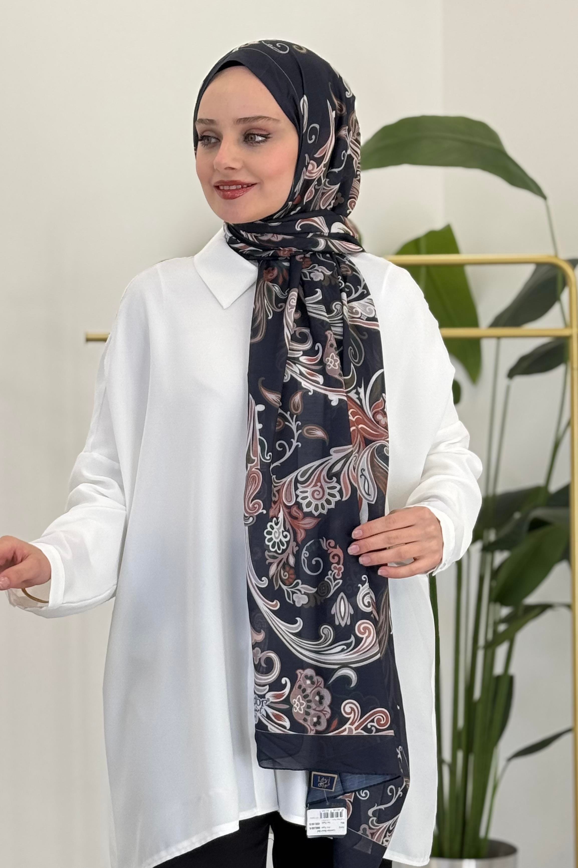 LEVİDOR Levidor 11212 Dalga Desen Çiçekli Şal - Lacivert Levidor 11212 Dalga Desen Çiçekli Şal - Bilen Giyim Şal 
