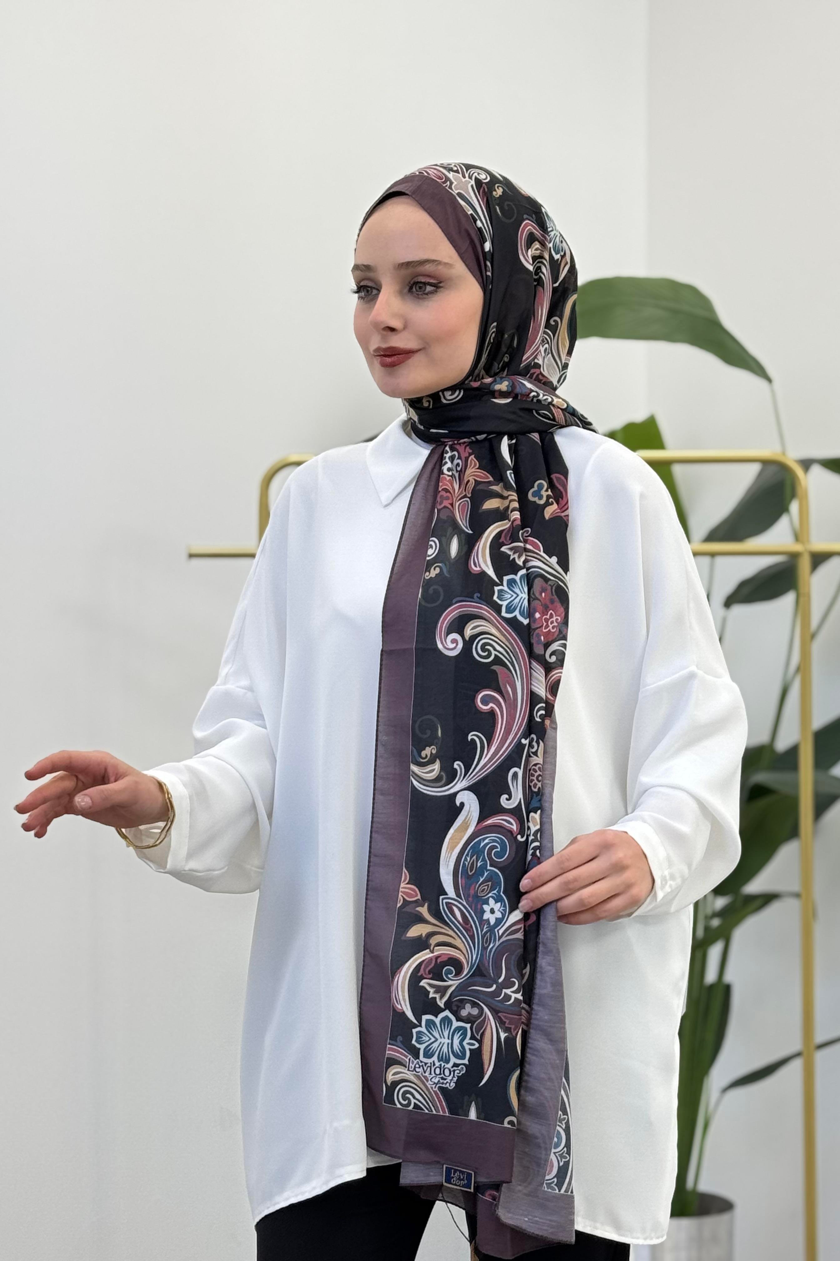 LEVİDOR Levidor 11212 Dalga Desen Çiçekli Şal - Mürdüm Levidor 11212 Dalga Desen Çiçekli Şal - Bilen Giyim Şal 