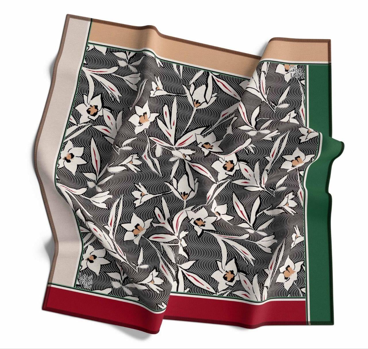 LEVİDOR Levidor 16276 Yaprak Baskılı Twill Eşarp - Siyah  Eşarp