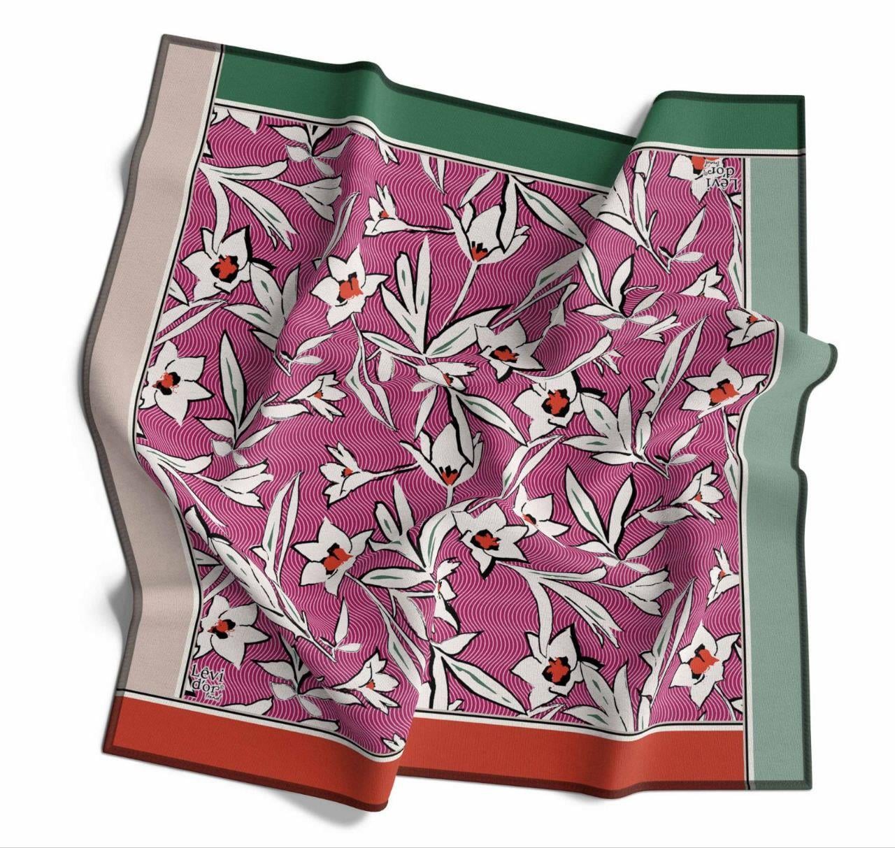 LEVİDOR Levidor 16276 Yaprak Baskılı Twill Eşarp - Fuşya  Eşarp