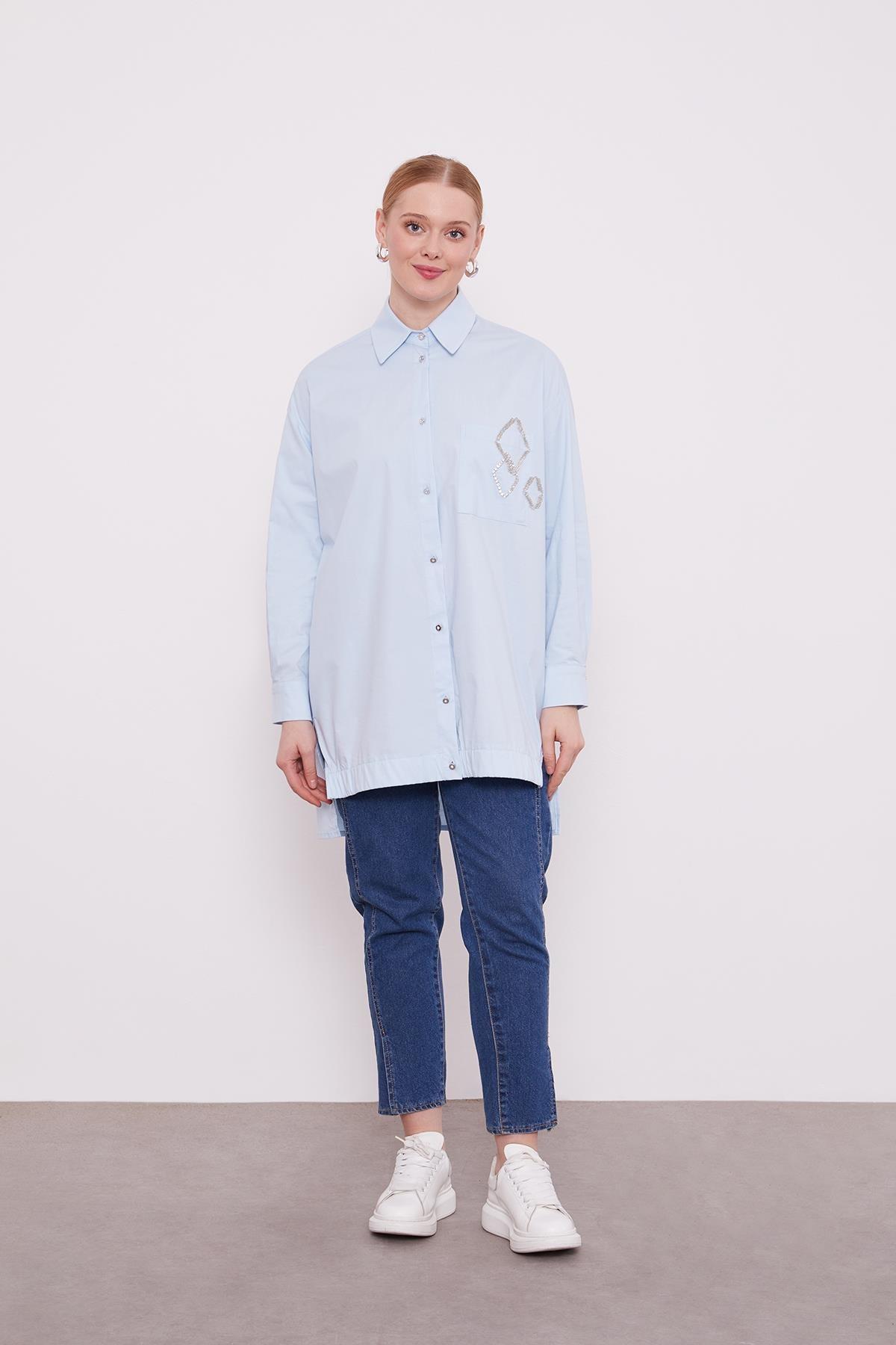 LEVİDOR Levidor 230087 Cebi İşlemeli Poplin Gömlek Tunik - Bebe Mavisi Levidor 230087 Cebi İşlemeli Poplin Gömlek Tunik - Bilen Giyim Tunik 